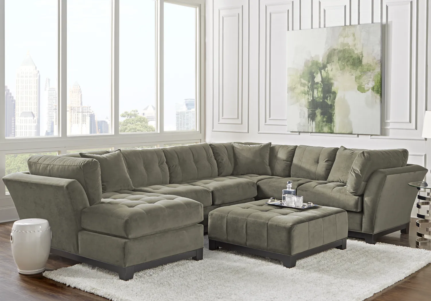 Cindy Crawford Home Metropolis Olive 3 Pc Sectional - Thumbnail - Image 1
