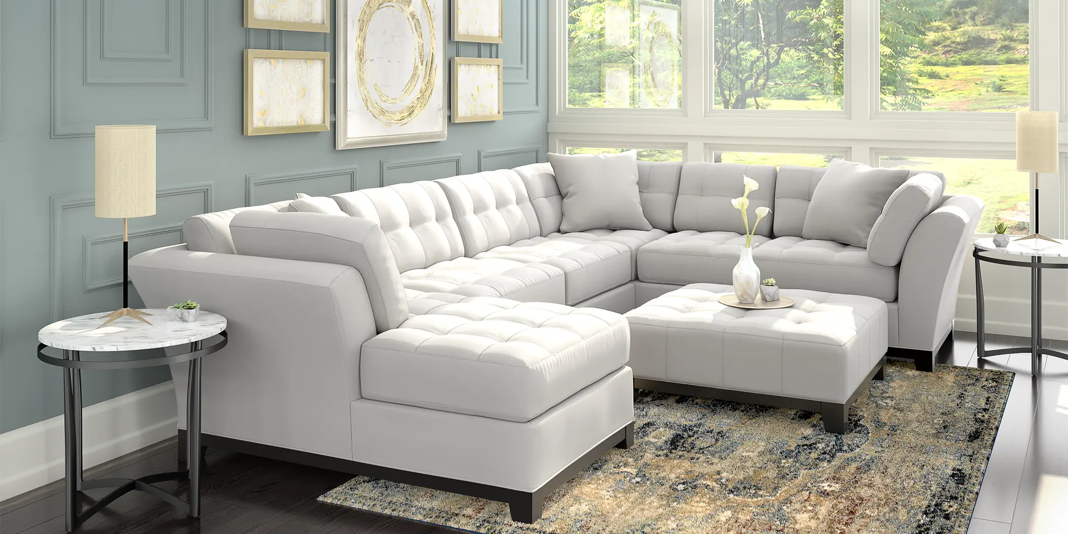 Cindy Crawford Home Metropolis Platinum 4 Pc Sectional Living Room - Thumbnail - Image 1