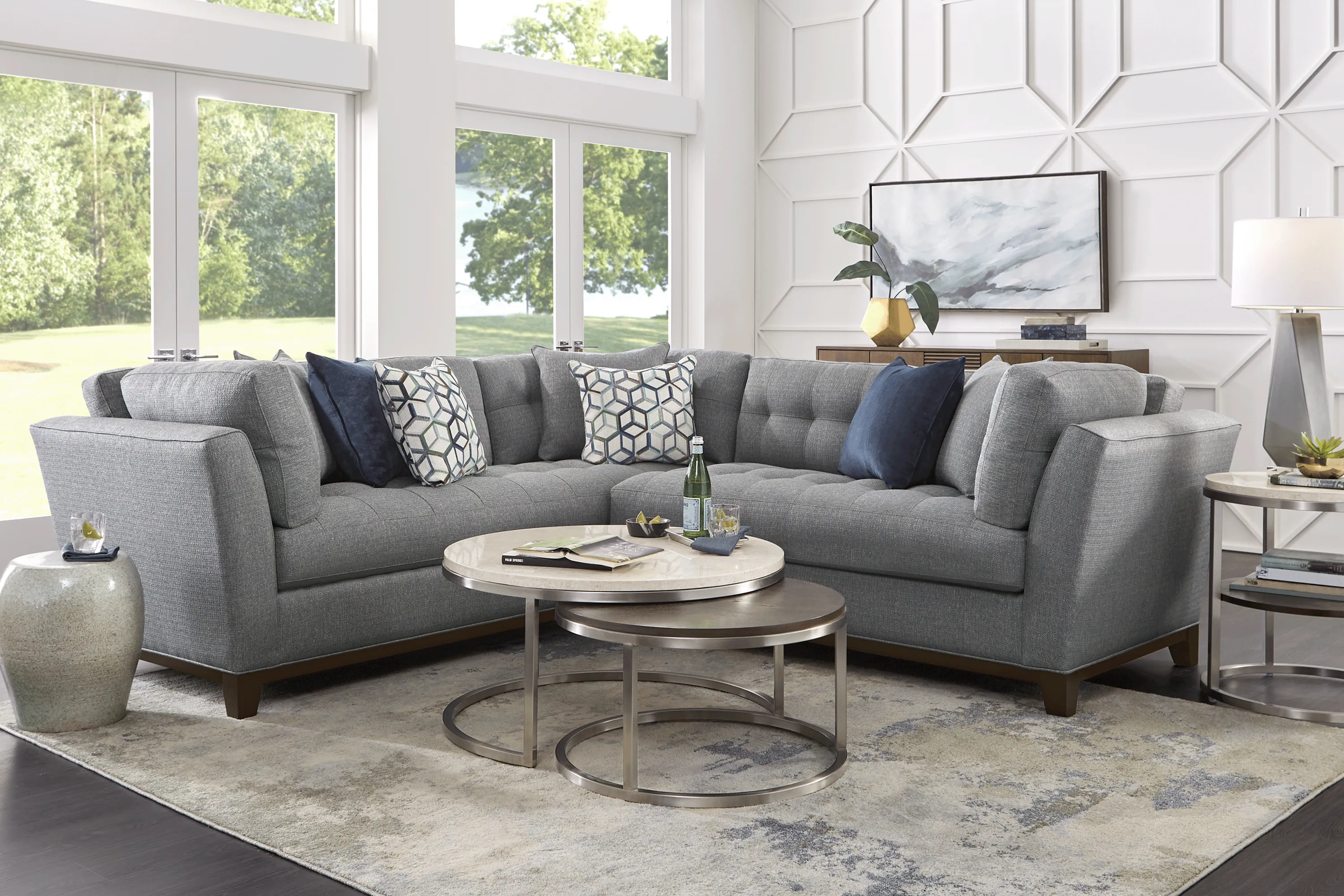 Cindy Crawford Home Metropolis Way Denim Textured 2 Pc Sectional - Thumbnail - Image 2