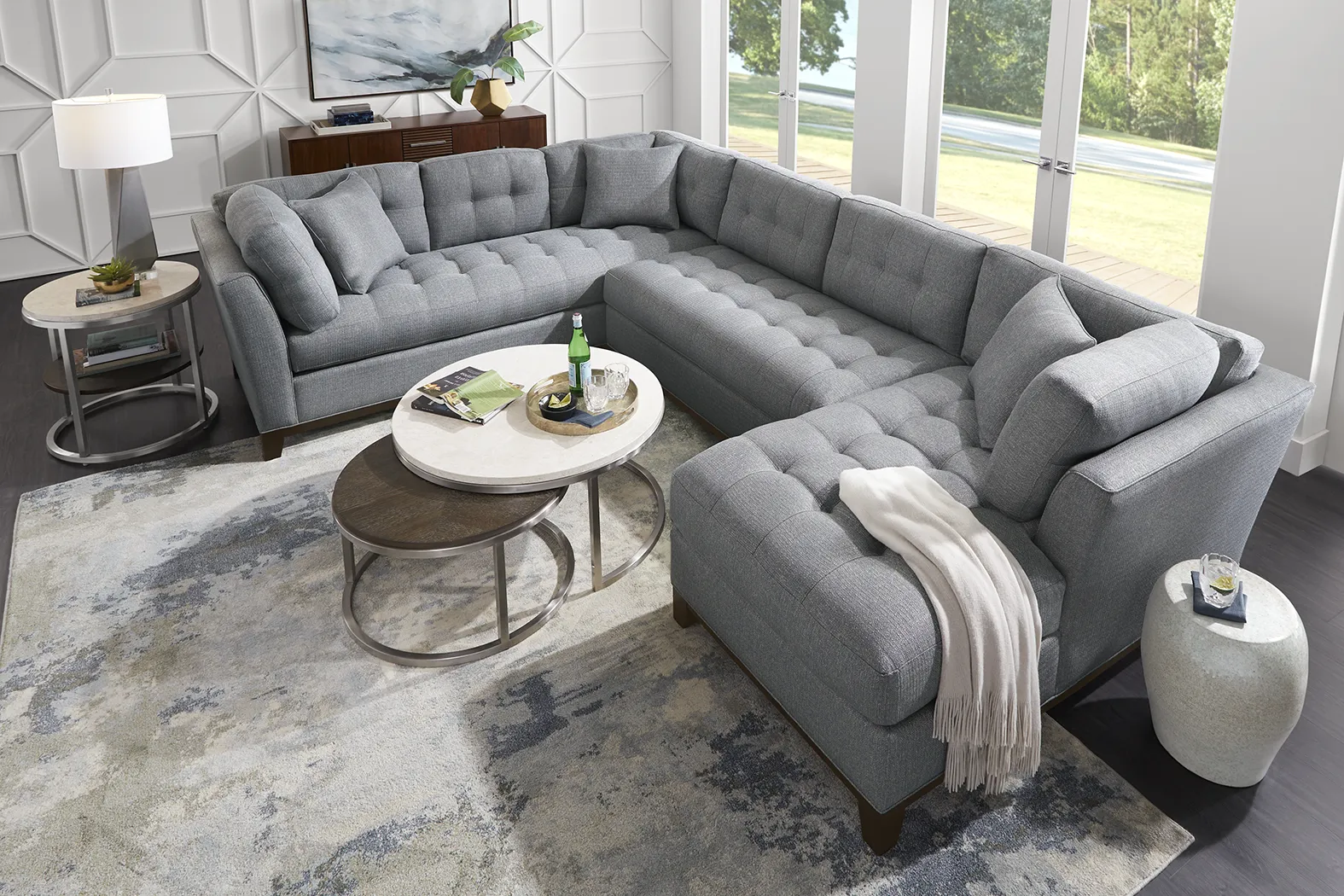 Cindy Crawford Home Metropolis Way Denim Textured 3 Pc Sectional - Thumbnail - Image 2