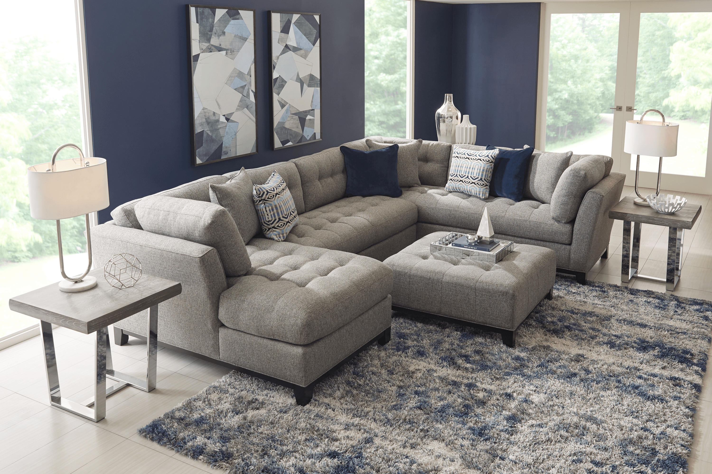 Cindy Crawford Home Metropolis Way Gray Textured 3 Pc Sectional - Thumbnail - Image 2