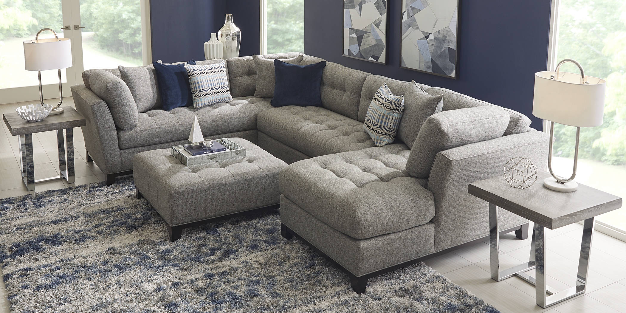 Cindy Crawford Home Metropolis Way Gray Textured 3 Pc Sectional - Thumbnail - Image 2