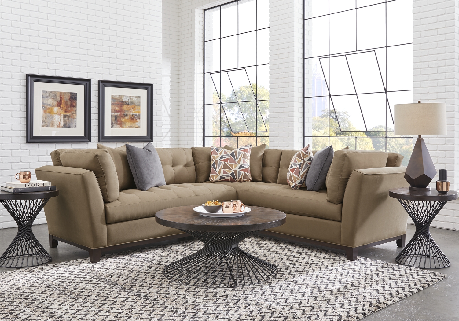 Cindy Crawford Home Metropolis Way Khaki Microfiber 2 Pc Sectional - Thumbnail - Image 1