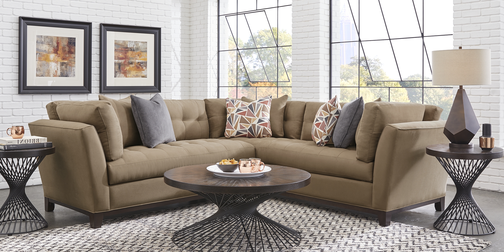 Cindy Crawford Home Metropolis Way Khaki Microfiber 2 Pc Sectional - Thumbnail - Image 2
