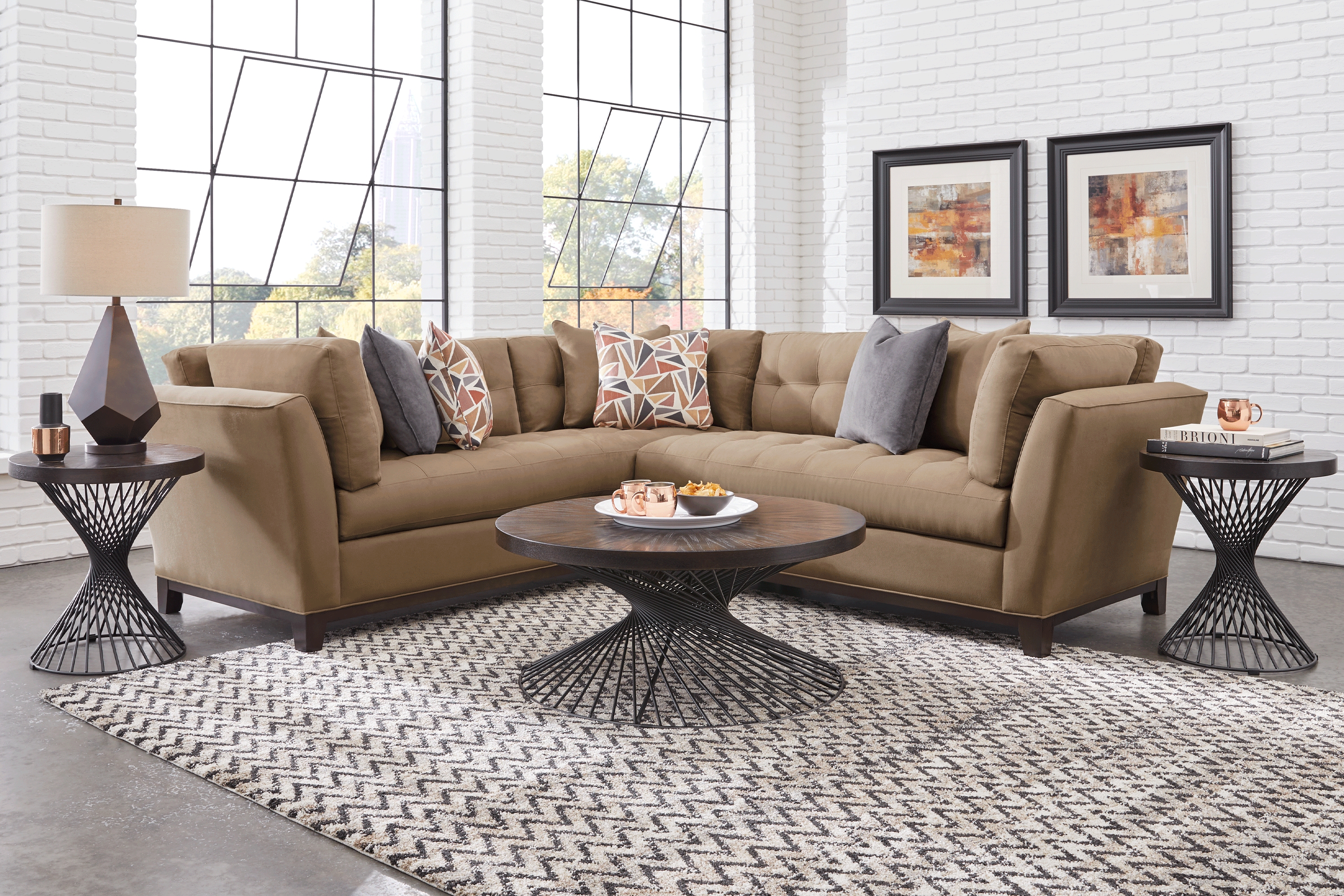 Cindy Crawford Home Metropolis Way Khaki Microfiber 2 Pc Sectional - Thumbnail - Image 2