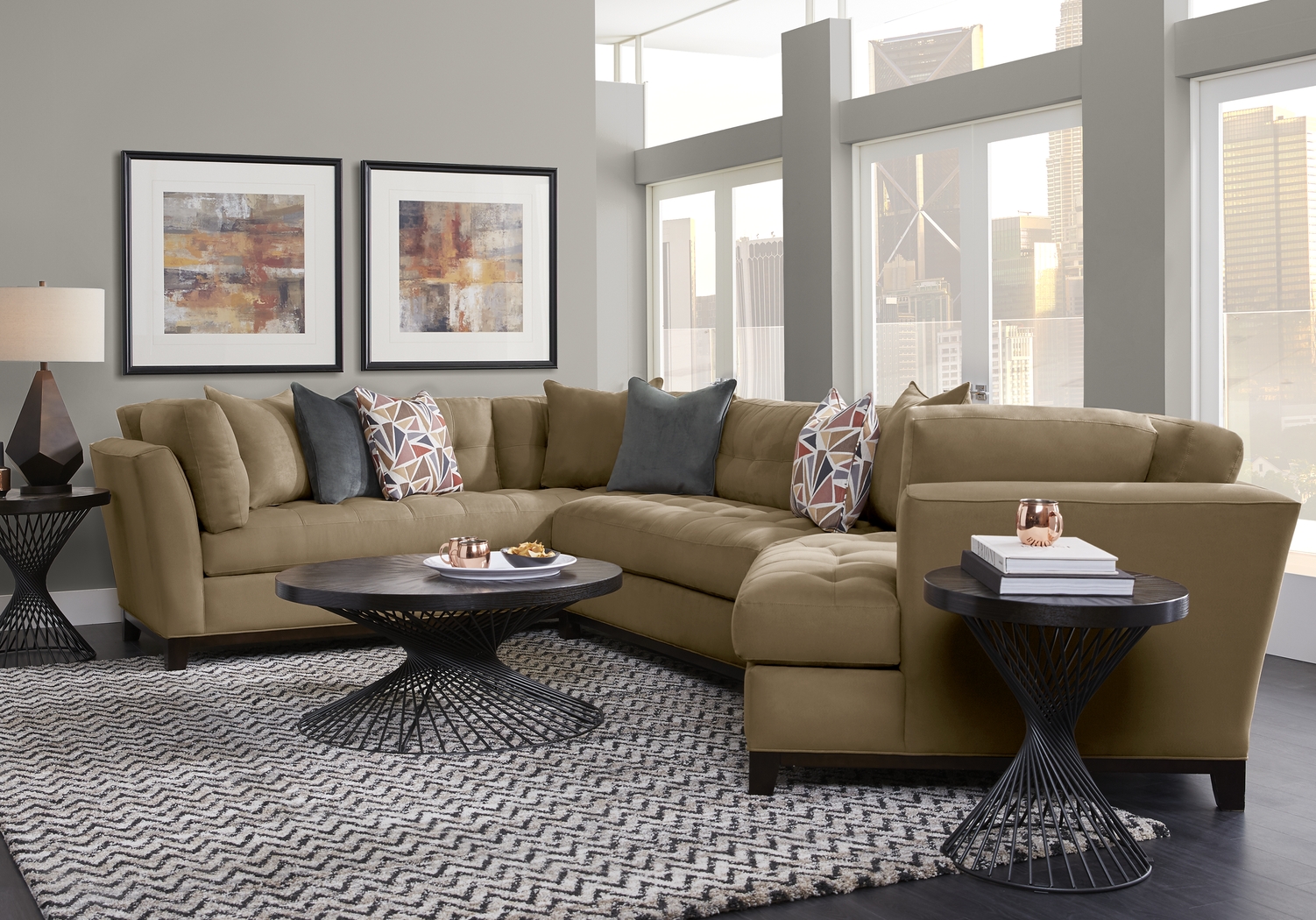 Cindy Crawford Metropolis Way Khaki Beige,Brown Microfiber 3 Pc