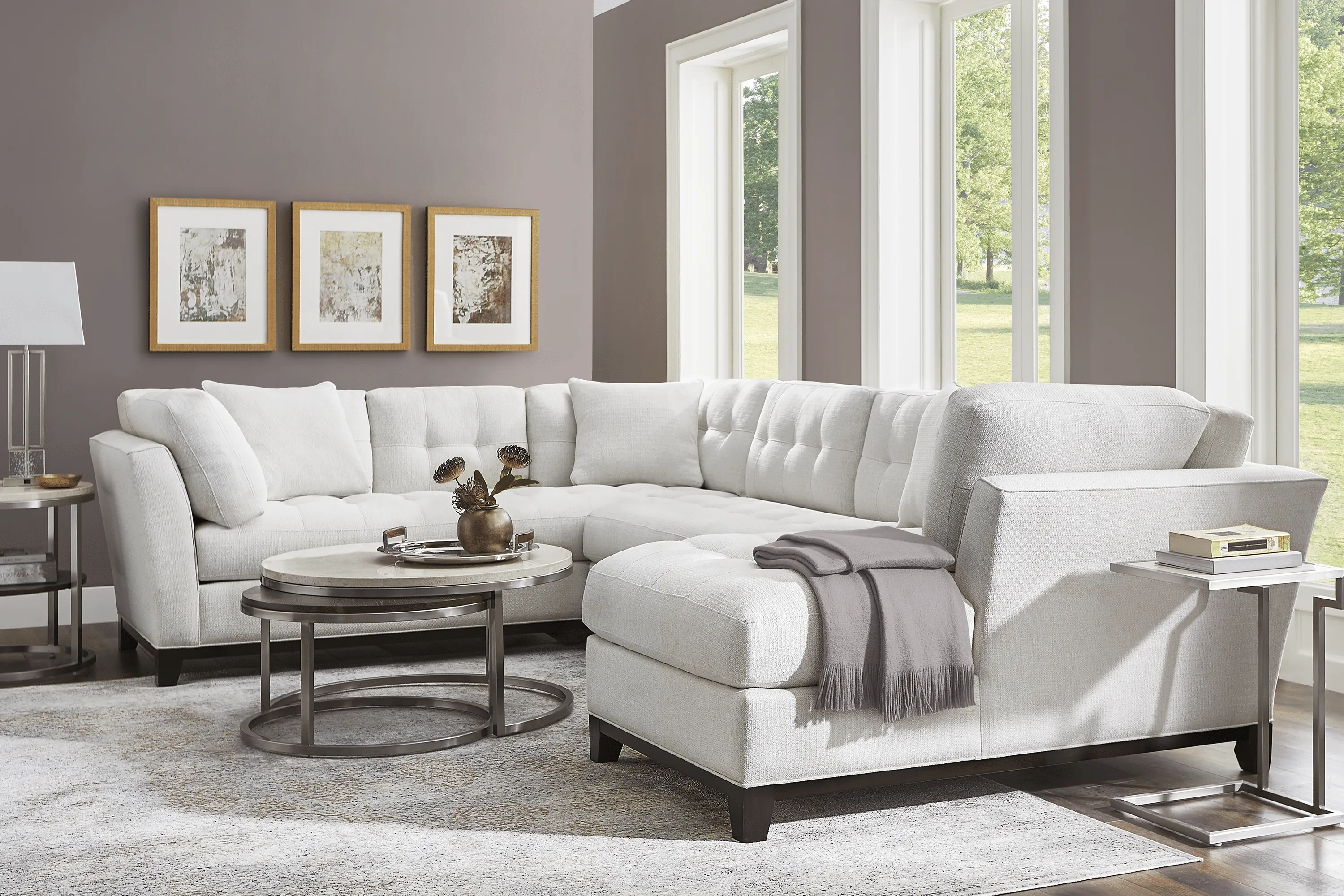 Cindy Crawford Home Metropolis Way Off-White Textured 3 Pc Sectional - Thumbnail - Image 2