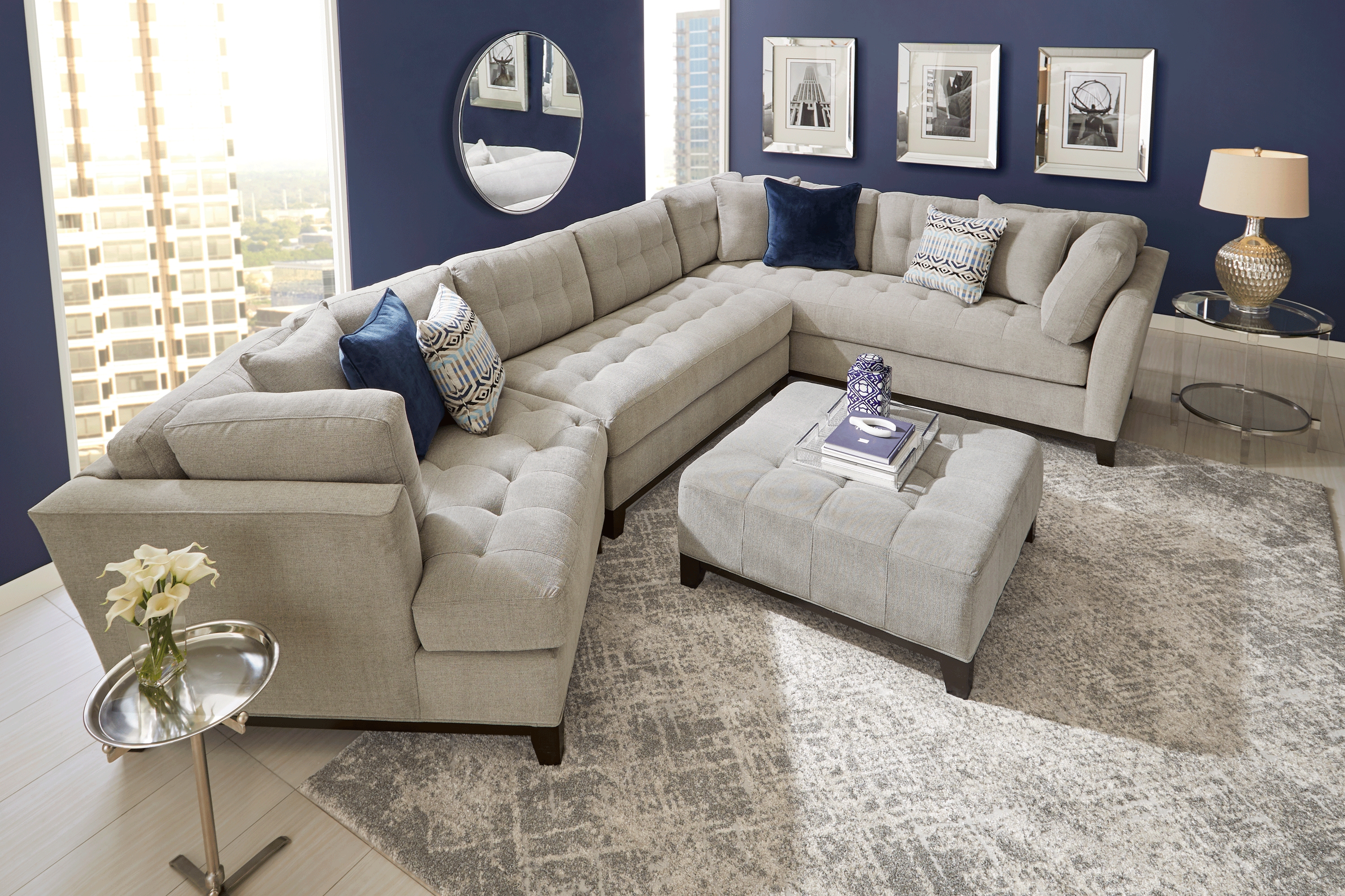 Metropolis Way Platinum Textured 3 Pc Sectional with Cuddler - Thumbnail - Image 2