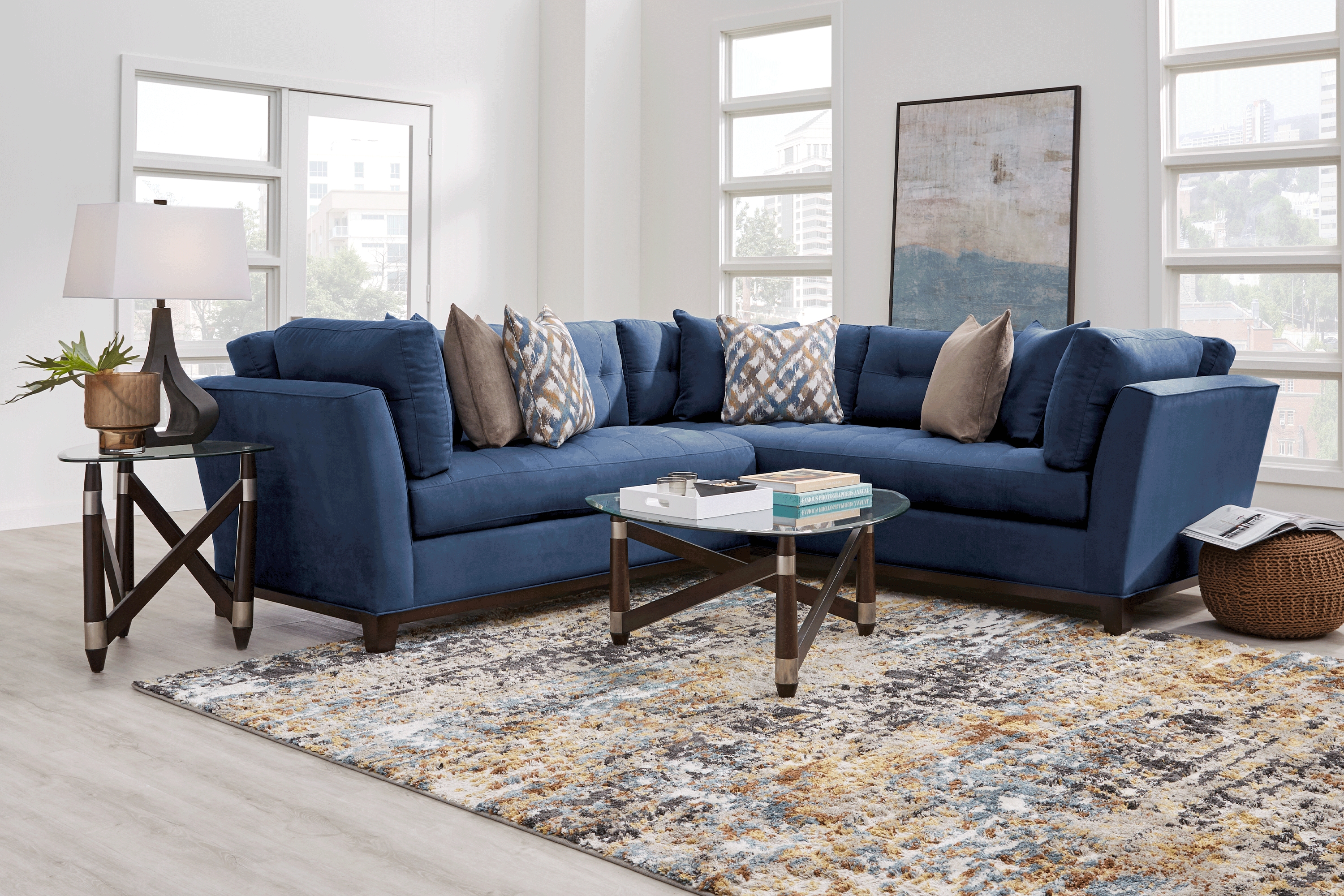 Cindy Crawford Metropolis Way Sapphire Blue Microfiber 2 Pc Left