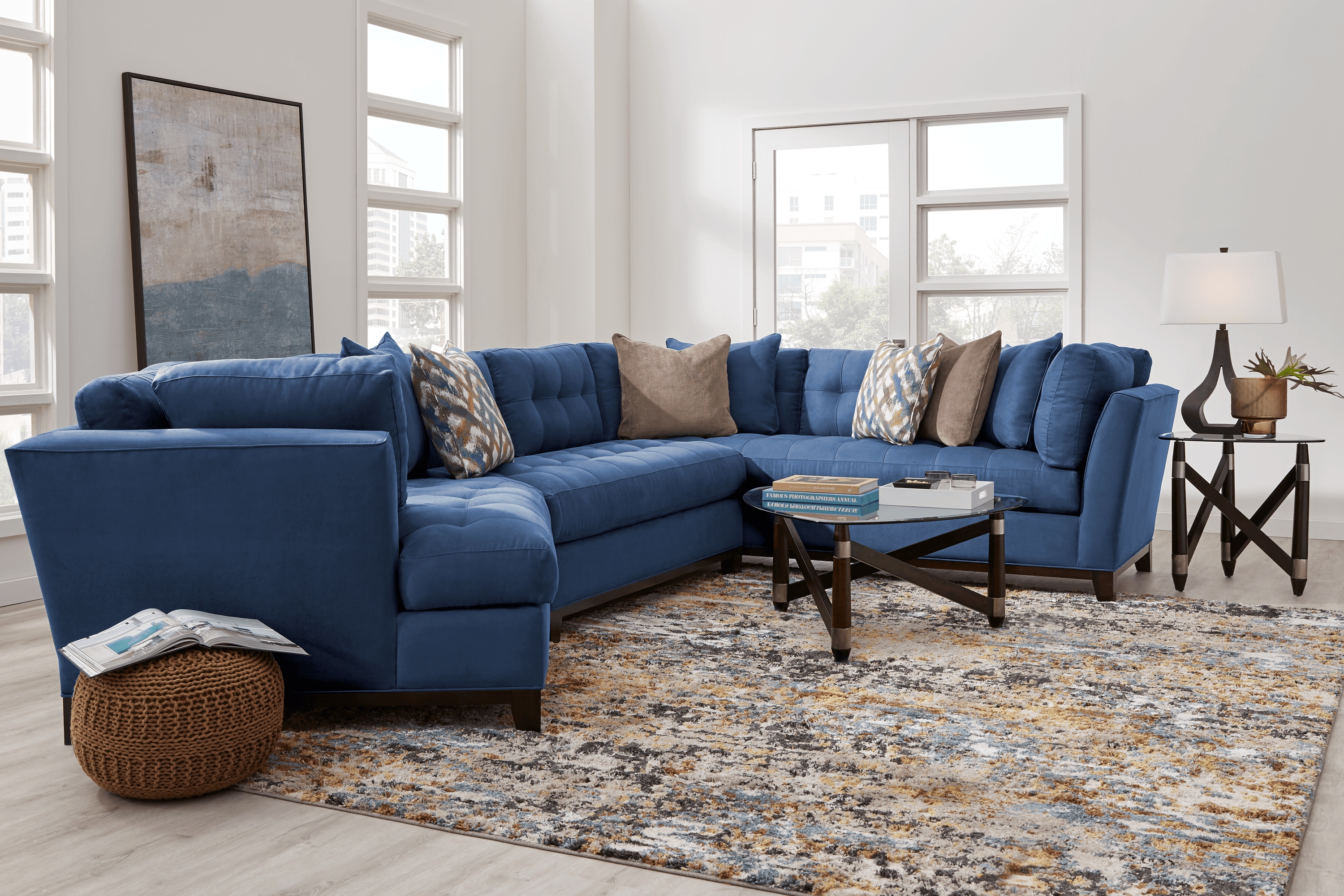 Metropolis Way Sapphire Microfiber 3 Pc Sectional with Cuddler - Thumbnail - Image 2