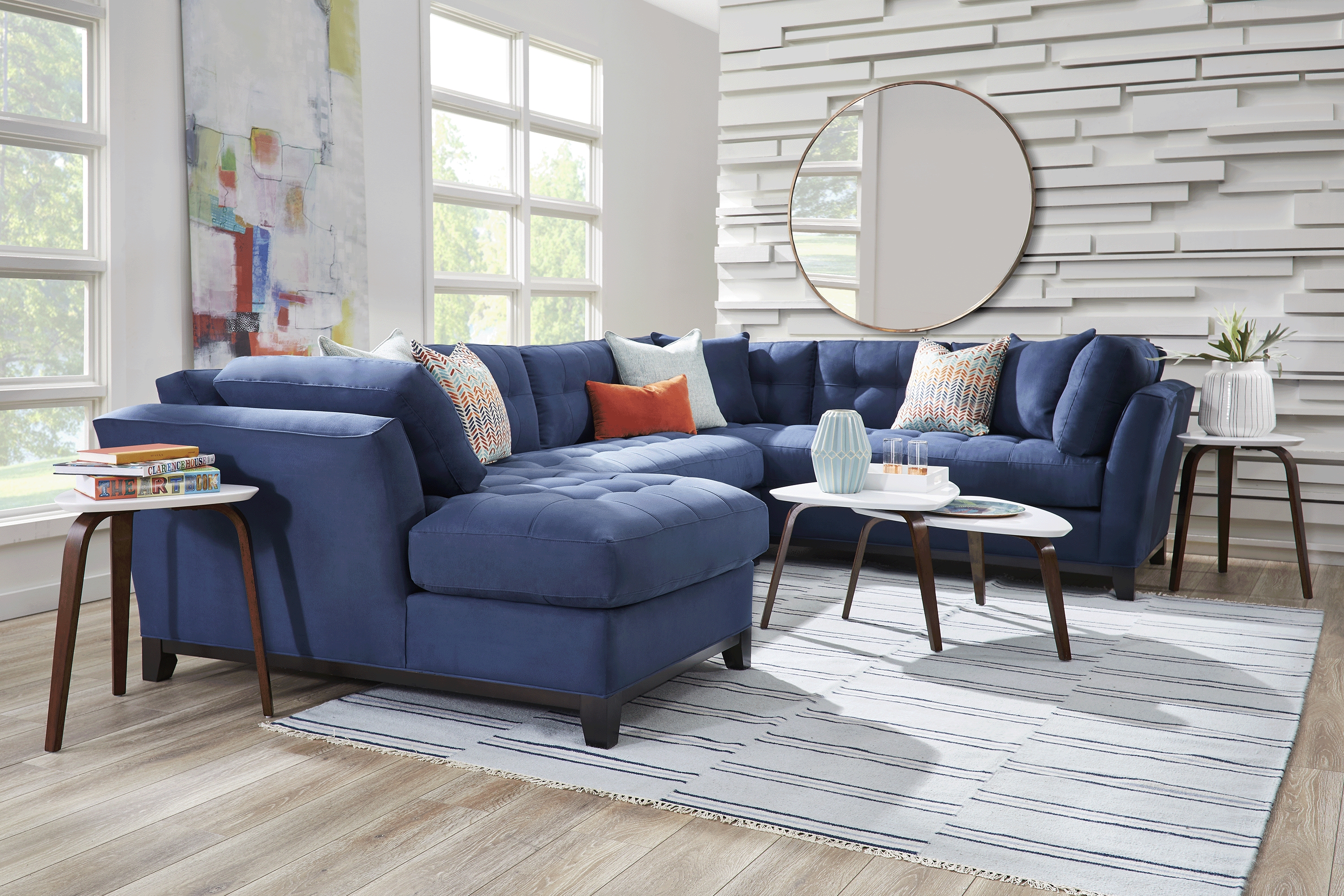 Metropolis Way Sapphire Microfiber 3 Pc Sectional - Thumbnail - Image 2