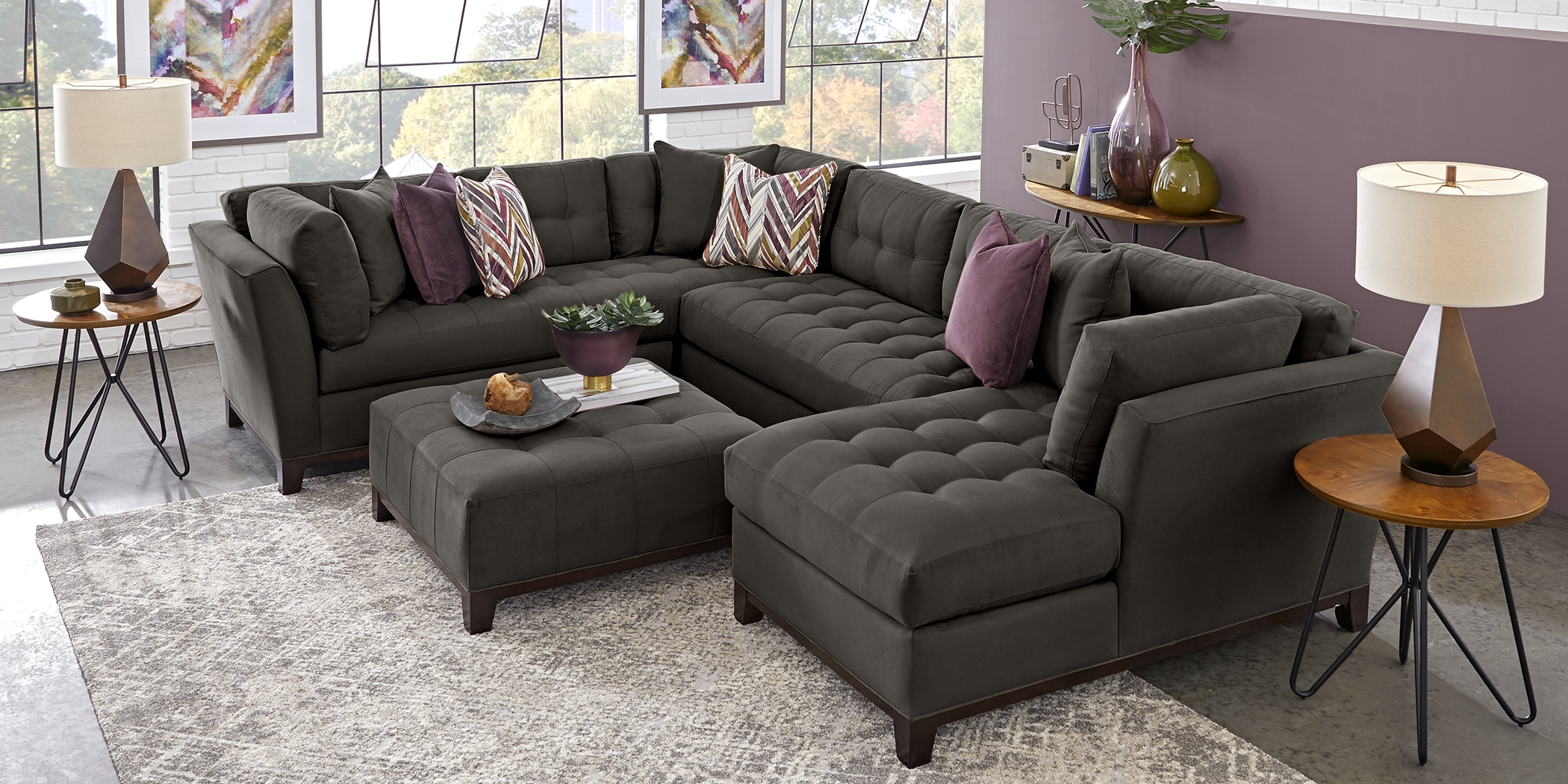 Cindy Crawford Home Metropolis Way Slate Microfiber 3 Pc Sectional - Thumbnail - Image 2