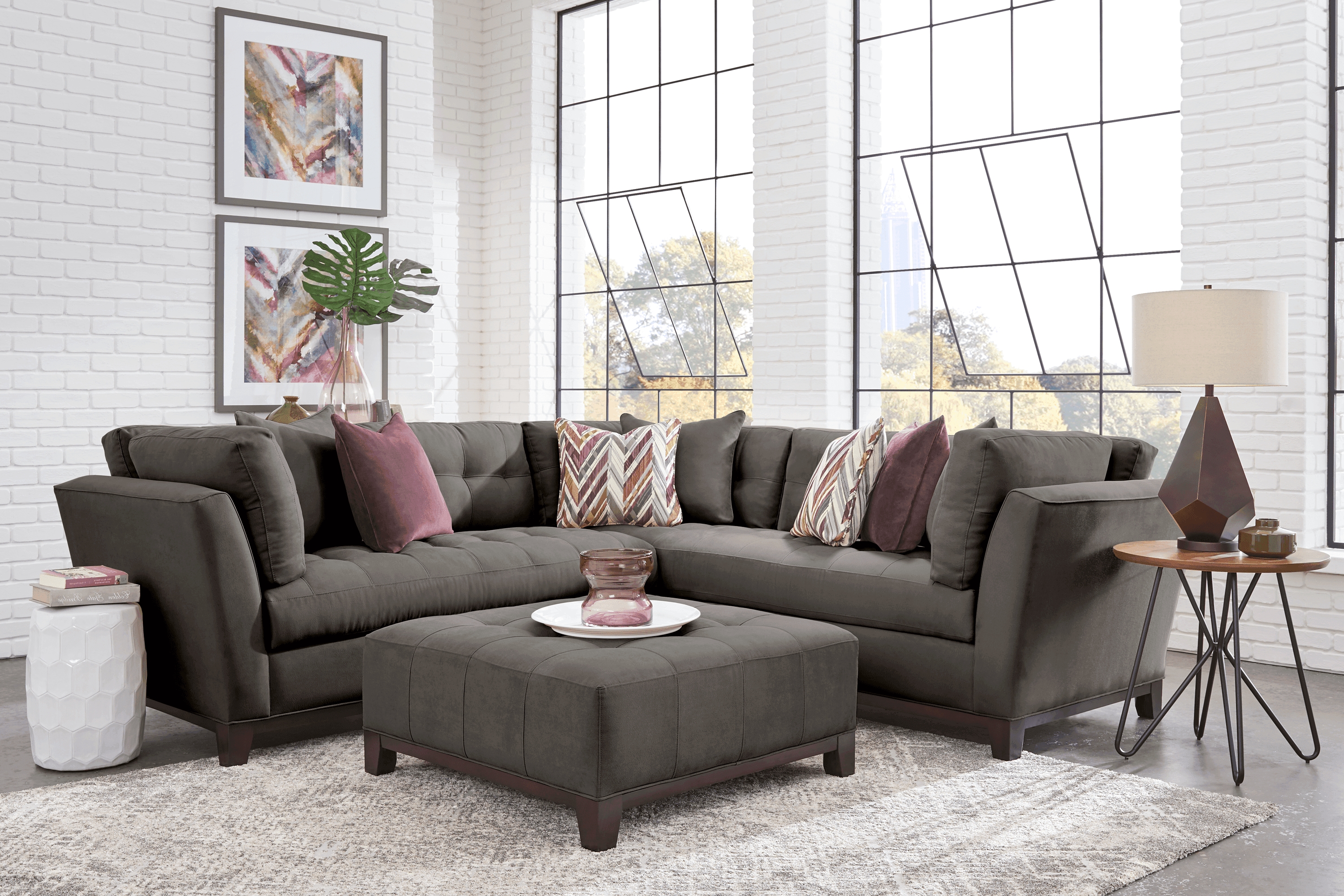 Cindy Crawford Home Metropolis Way Slate Microfiber 2 Pc Sectional - Thumbnail - Image 2