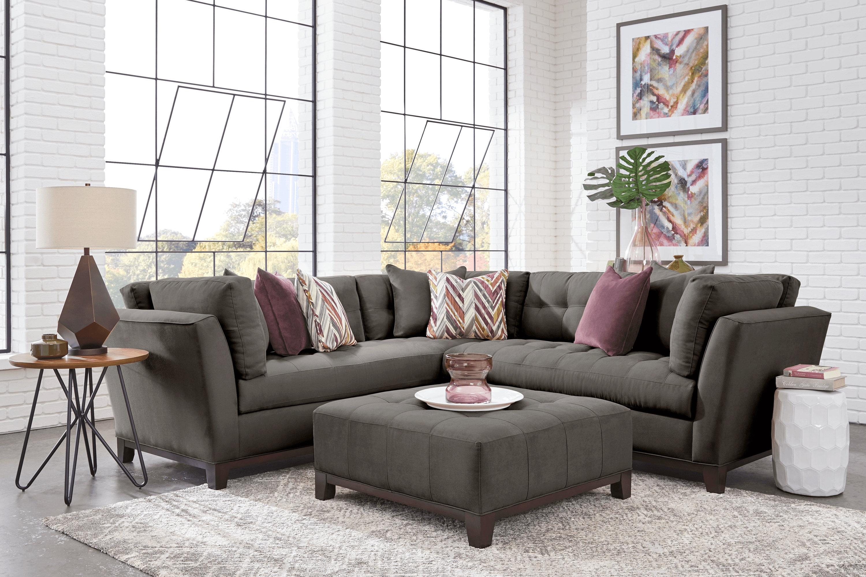 Cindy Crawford Home Metropolis Way Slate Microfiber 2 Pc Sectional - Thumbnail - Image 2