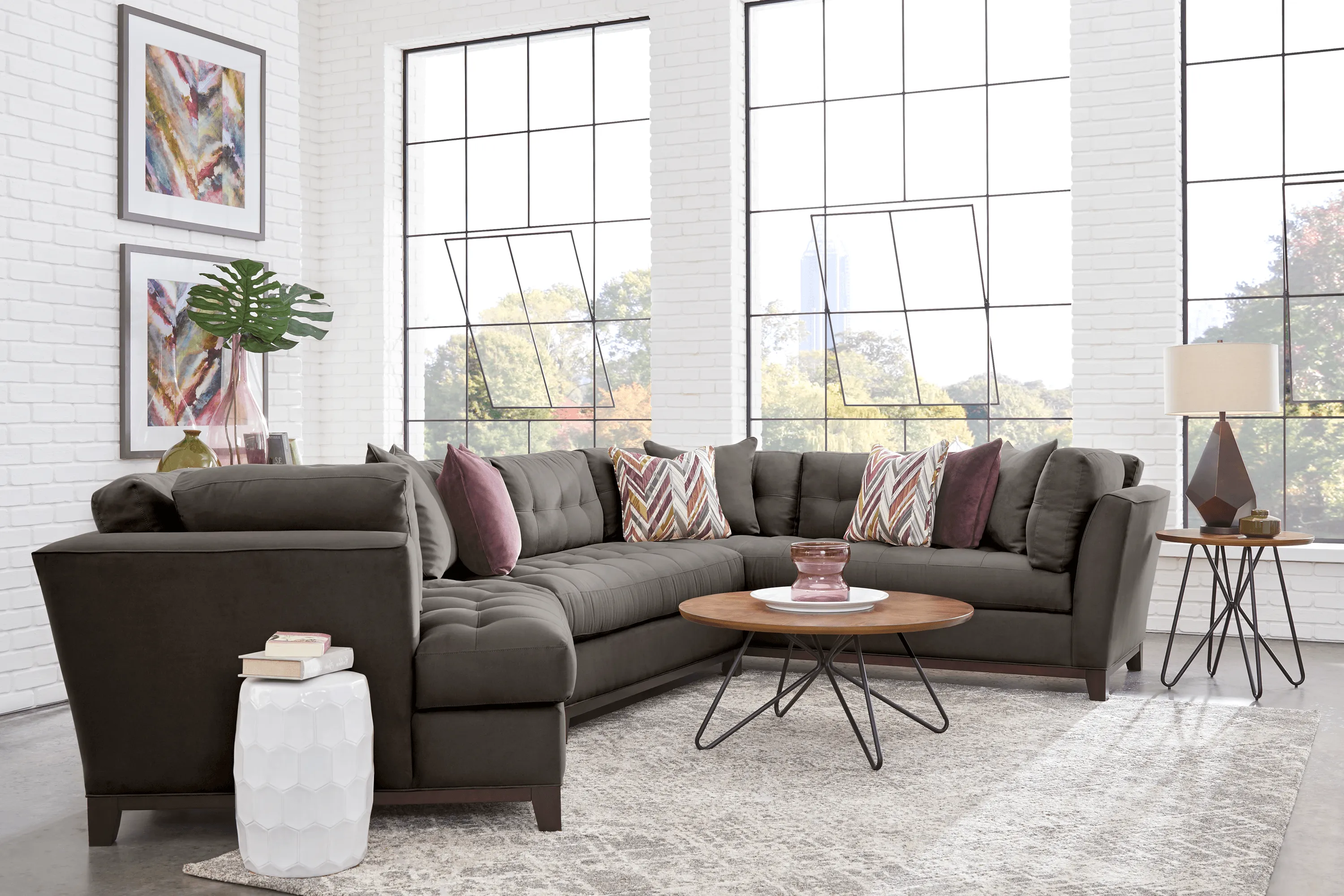 Cindy Crawford Home Metropolis Way Slate Microfiber 3 Pc Sectional with Cuddler - Thumbnail - Image 2