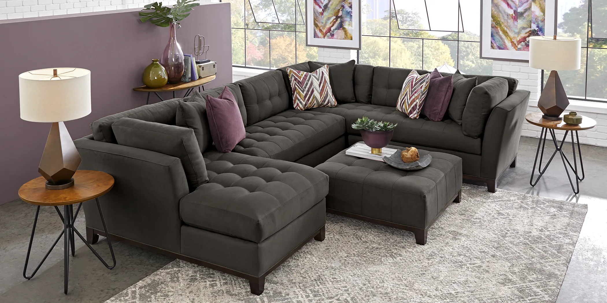 Cindy Crawford Home Metropolis Way Slate Microfiber 3 Pc Sectional - Thumbnail - Image 2