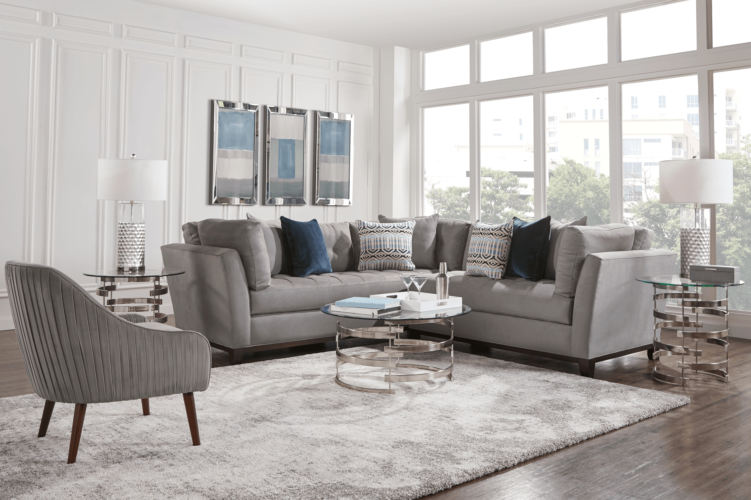 Metropolis Way Steel Microfiber 2 Pc Sectional - Thumbnail - Image 2