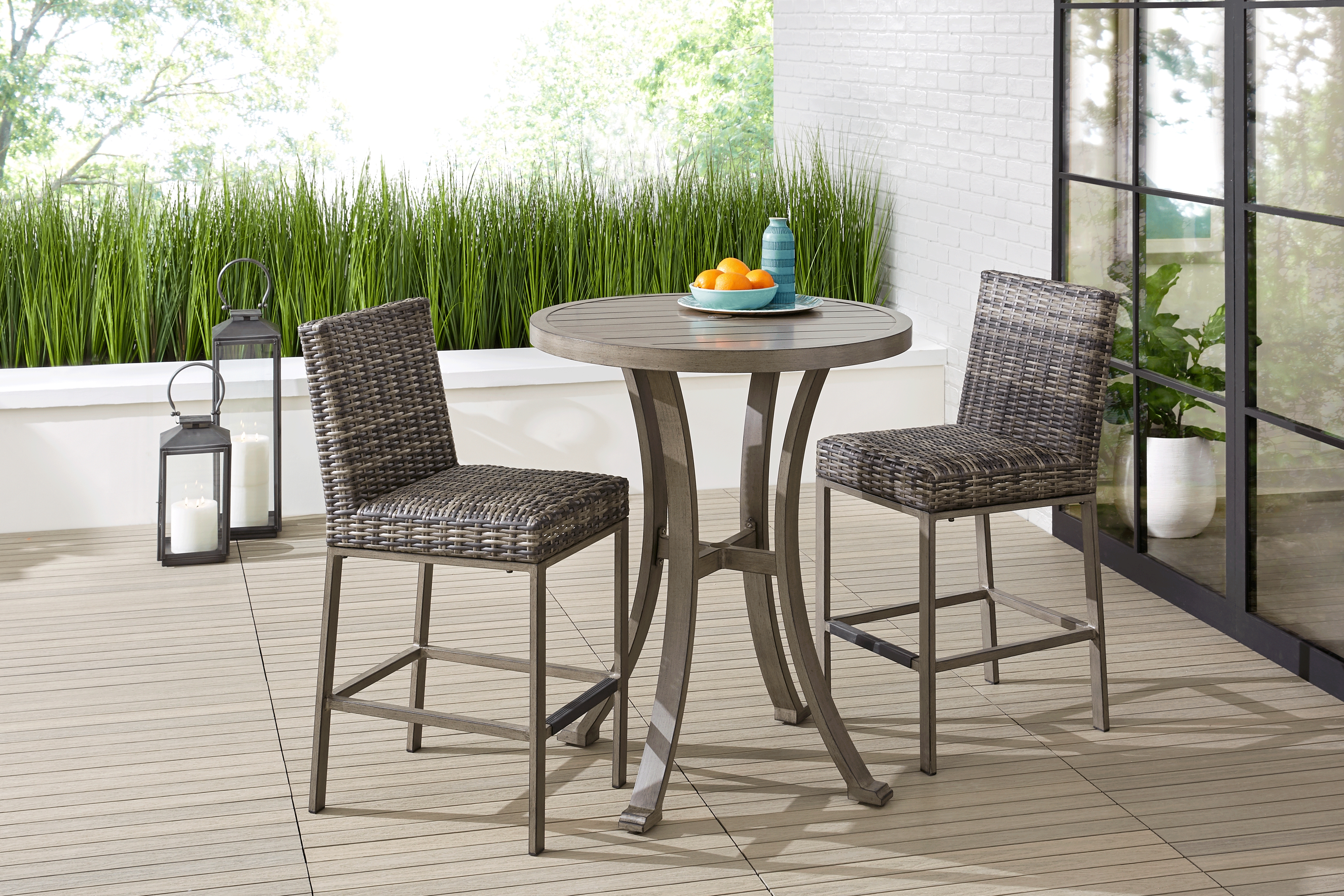 Montecello Gray 3 Pc 36 in. Round Bar Height Outdoor Dining Set - Thumbnail - Image 1