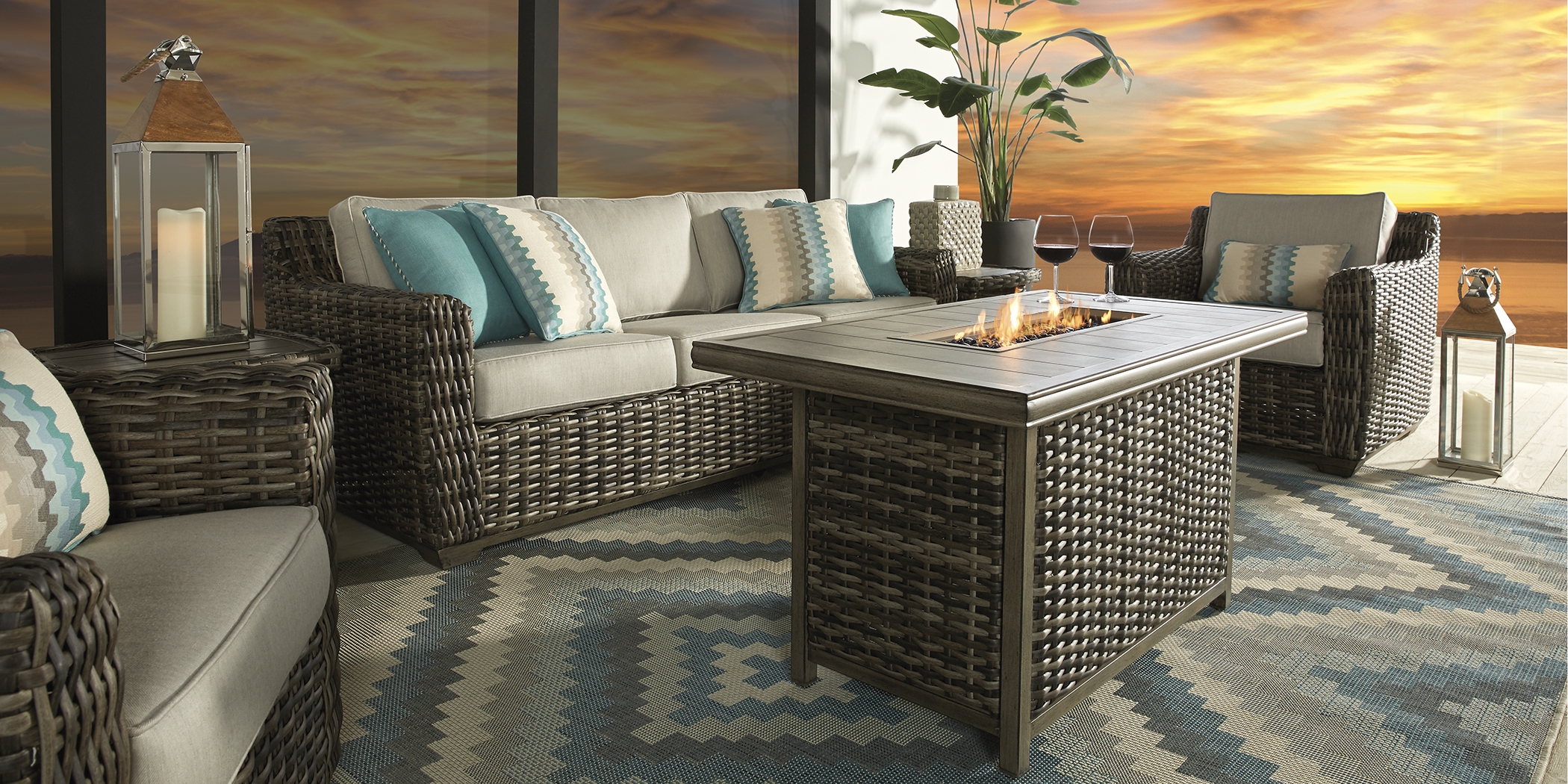 Cindy Crawford Home Montecello Gray 3 Pc Fire Pit Set with Silver Cushions - Thumbnail - Image 1