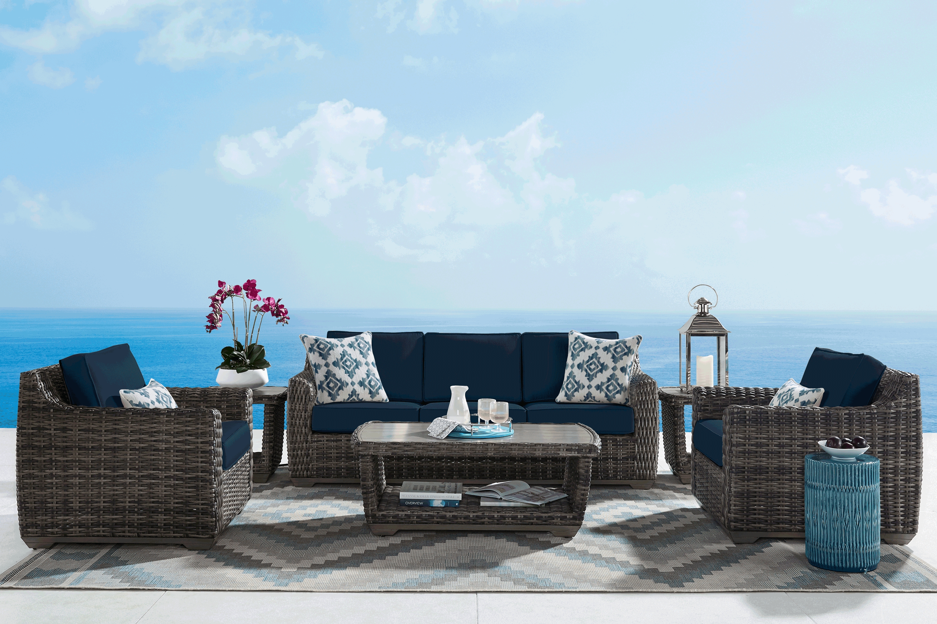 Cindy Crawford Home Montecello Gray 4 Pc Outdoor Seating Set with Ink Cushions - Thumbnail - Image 1