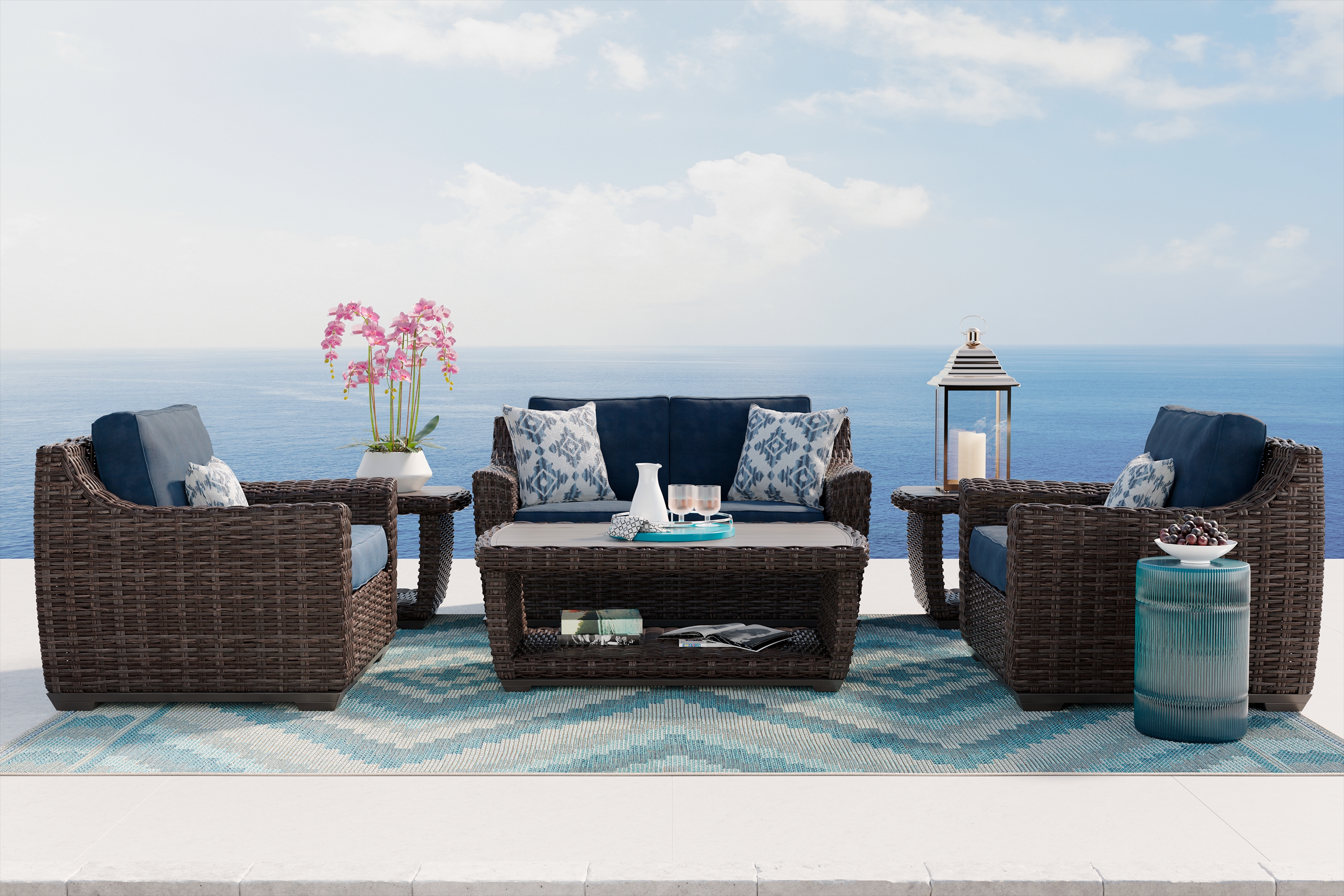 Cindy Crawford Home Montecello Gray 4 Pc Outdoor Seating Set with Ink Cushions - Thumbnail - Image 1