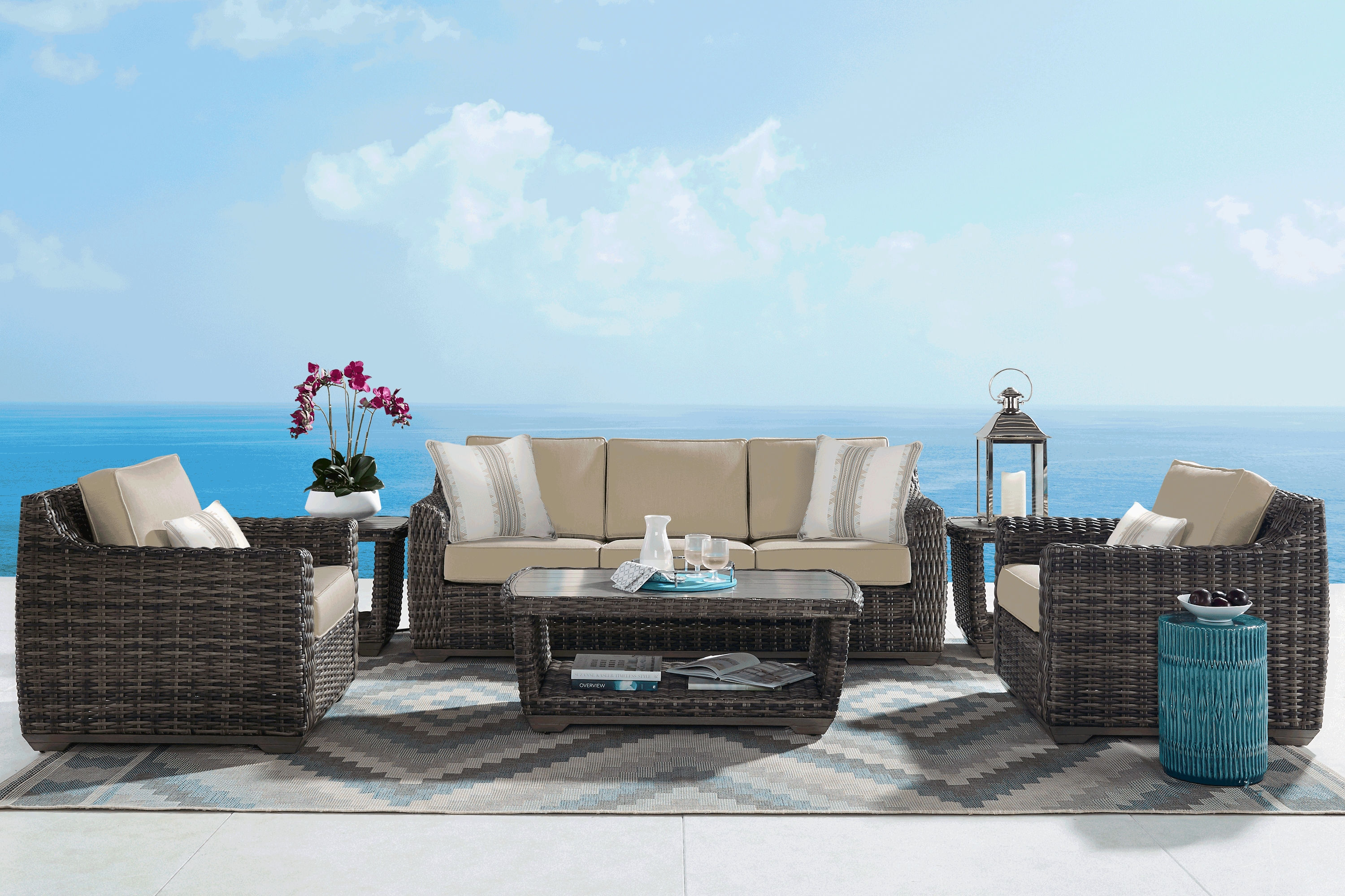 Cindy Crawford Home Montecello Gray 4 Pc Outdoor Seating Set with Pebble Cushions - Thumbnail - Image 1