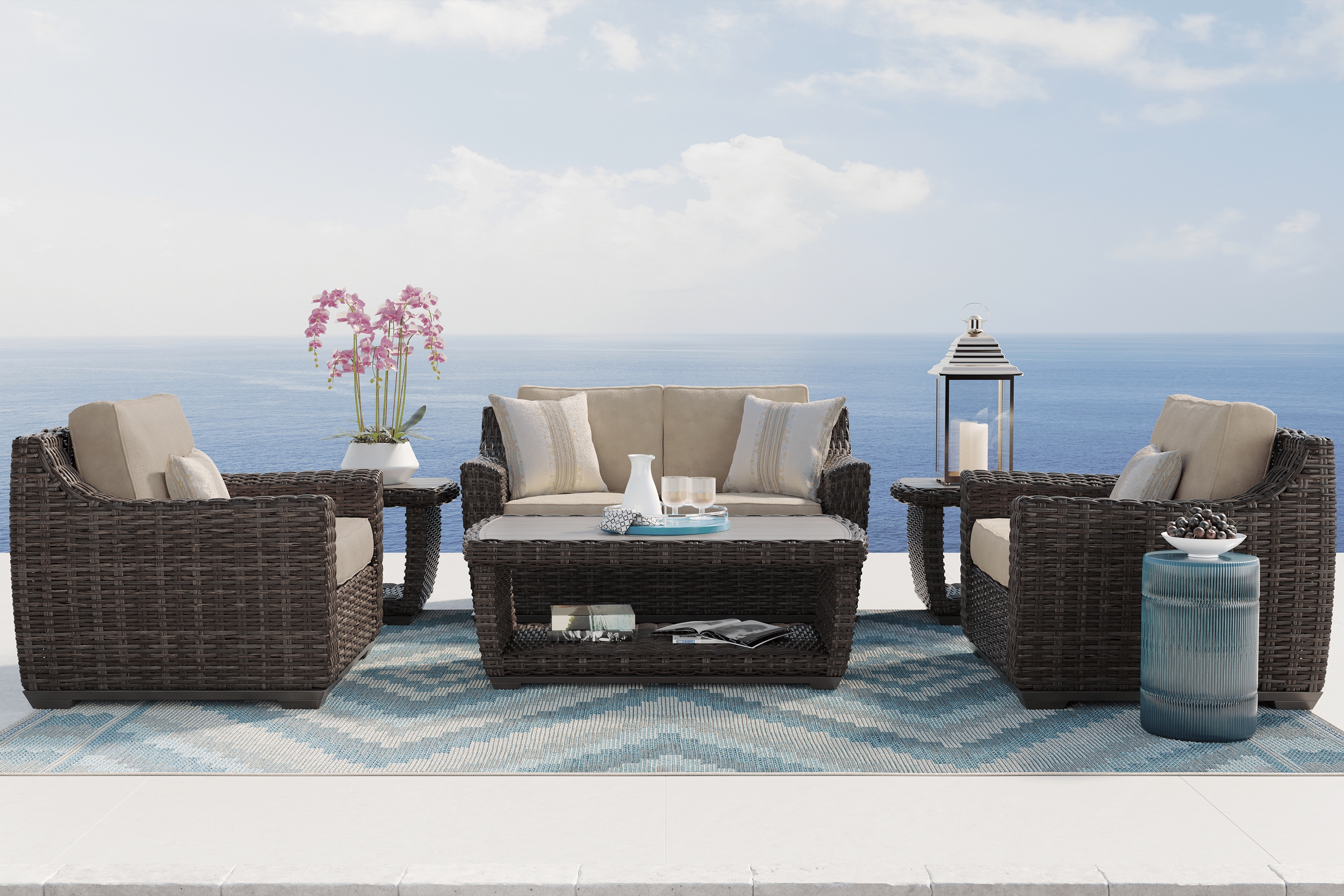 Cindy Crawford Home Montecello Gray Outdoor Loveseat with Pebble Cushions - Thumbnail - Image 2