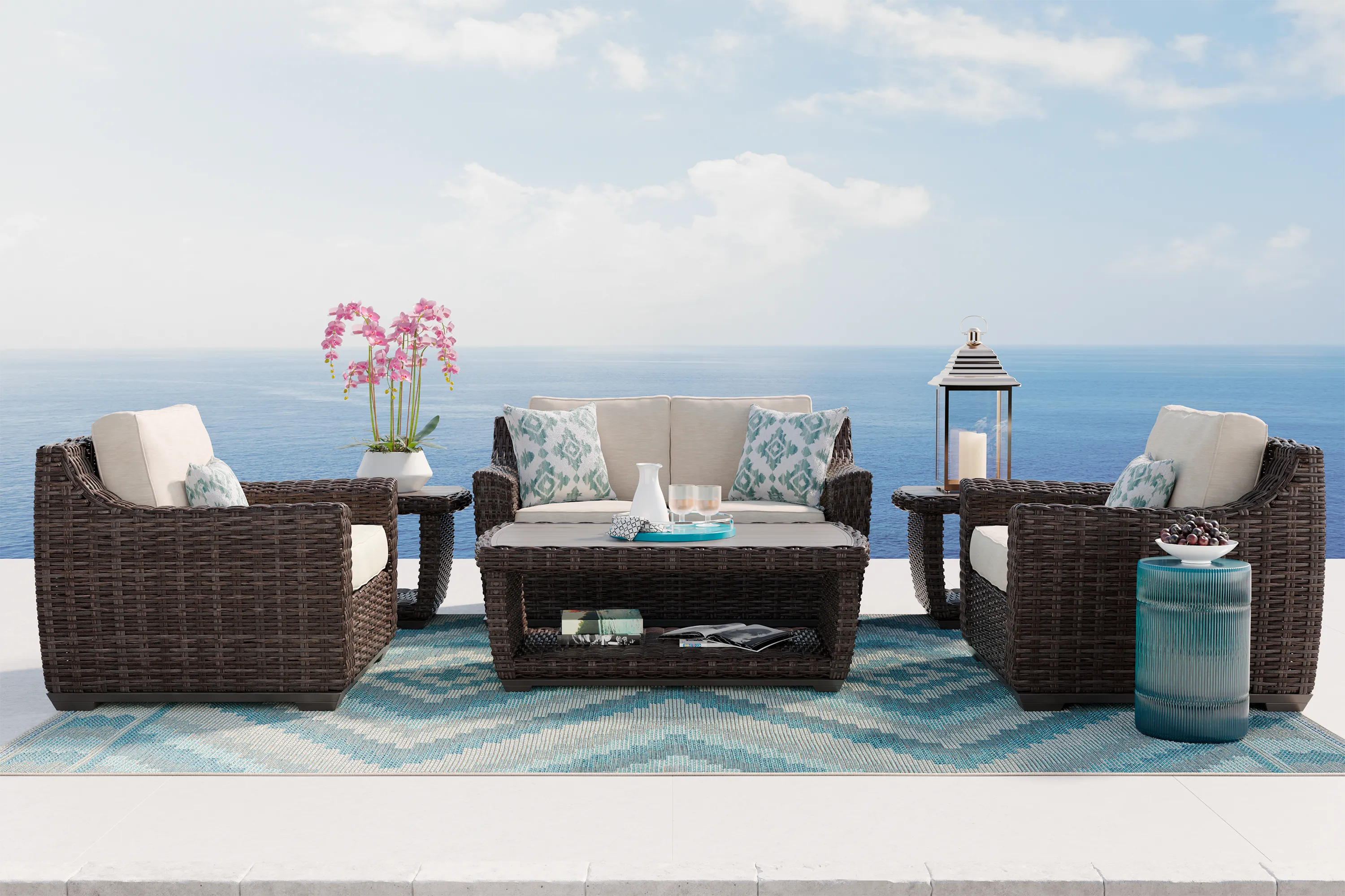Cindy Crawford Home Montecello Gray Outdoor Loveseat with Rollo Linen Cushions - Thumbnail - Image 2