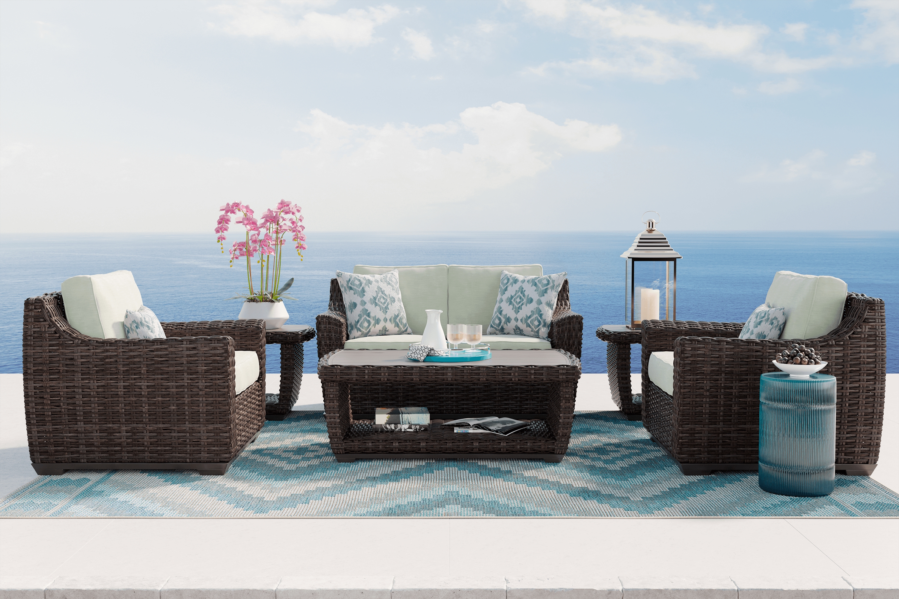Cindy Crawford Home Montecello Gray 4 Pc Outdoor Seating Set with Rollo Mist Cushions - Thumbnail - Image 1