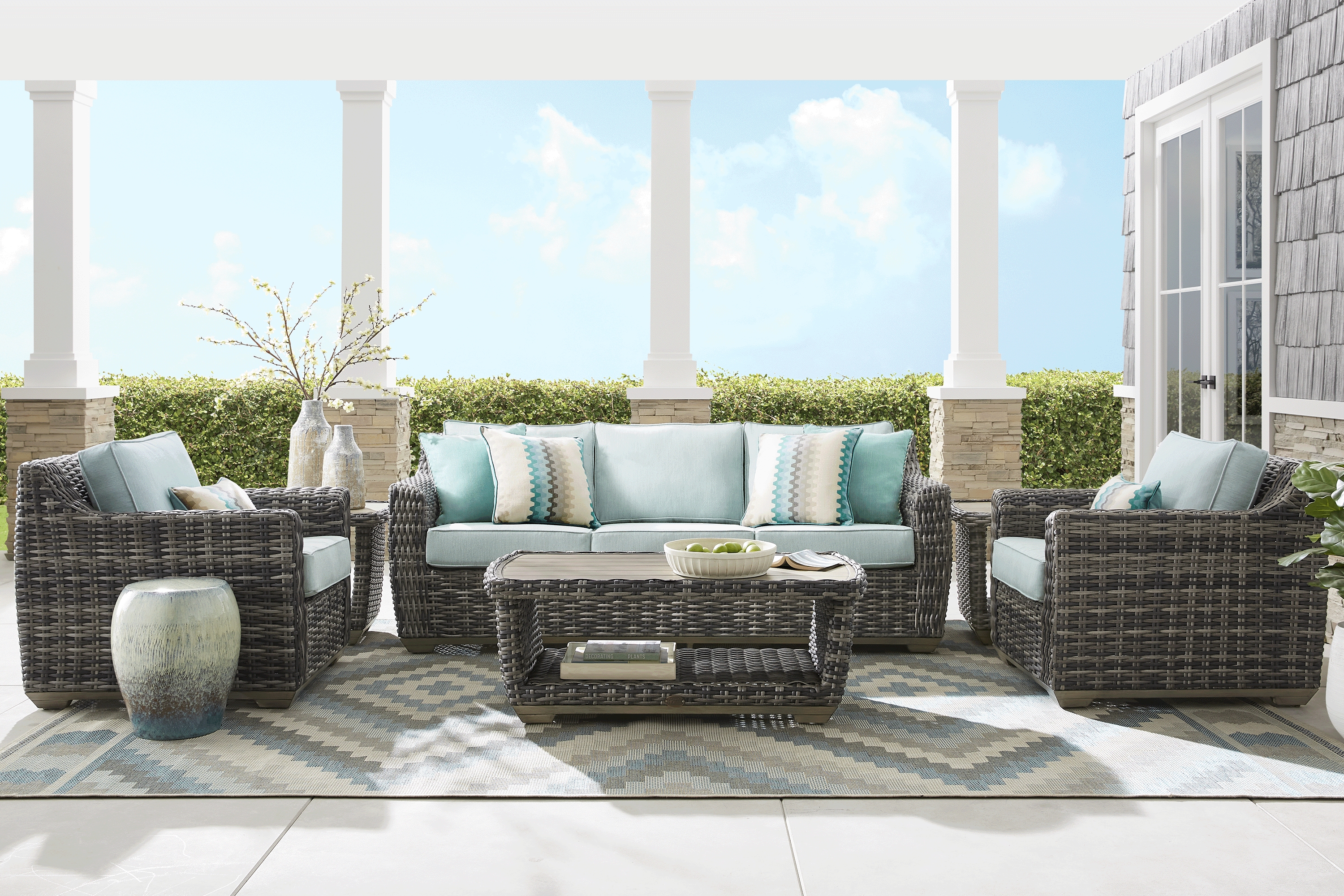 Montecello Gray Outdoor Sofa with Mist Cushions - Thumbnail - Image 2