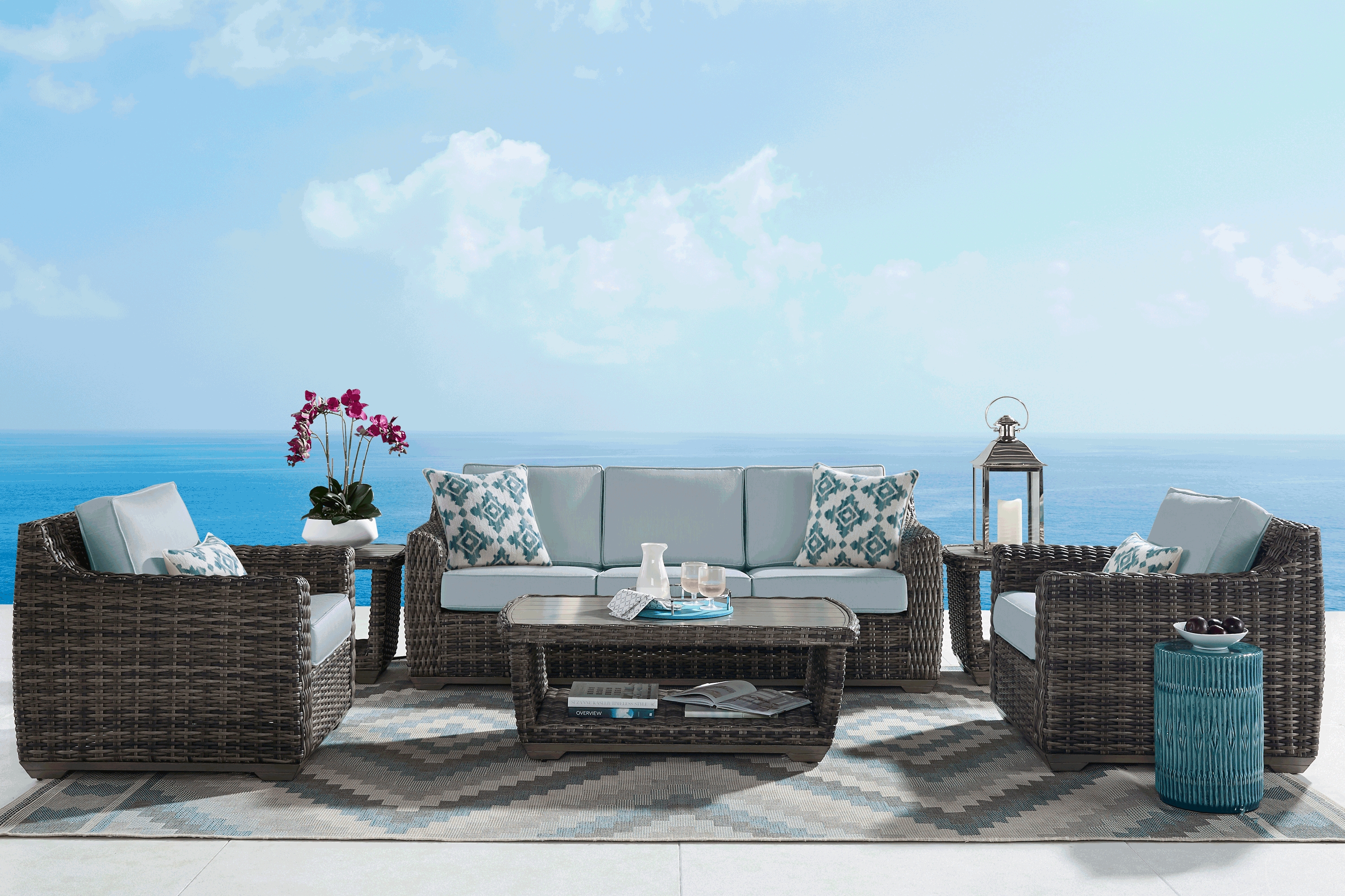 Montecello Gray 4 Pc Outdoor Seating Set with Mist Cushions - Thumbnail - Image 1