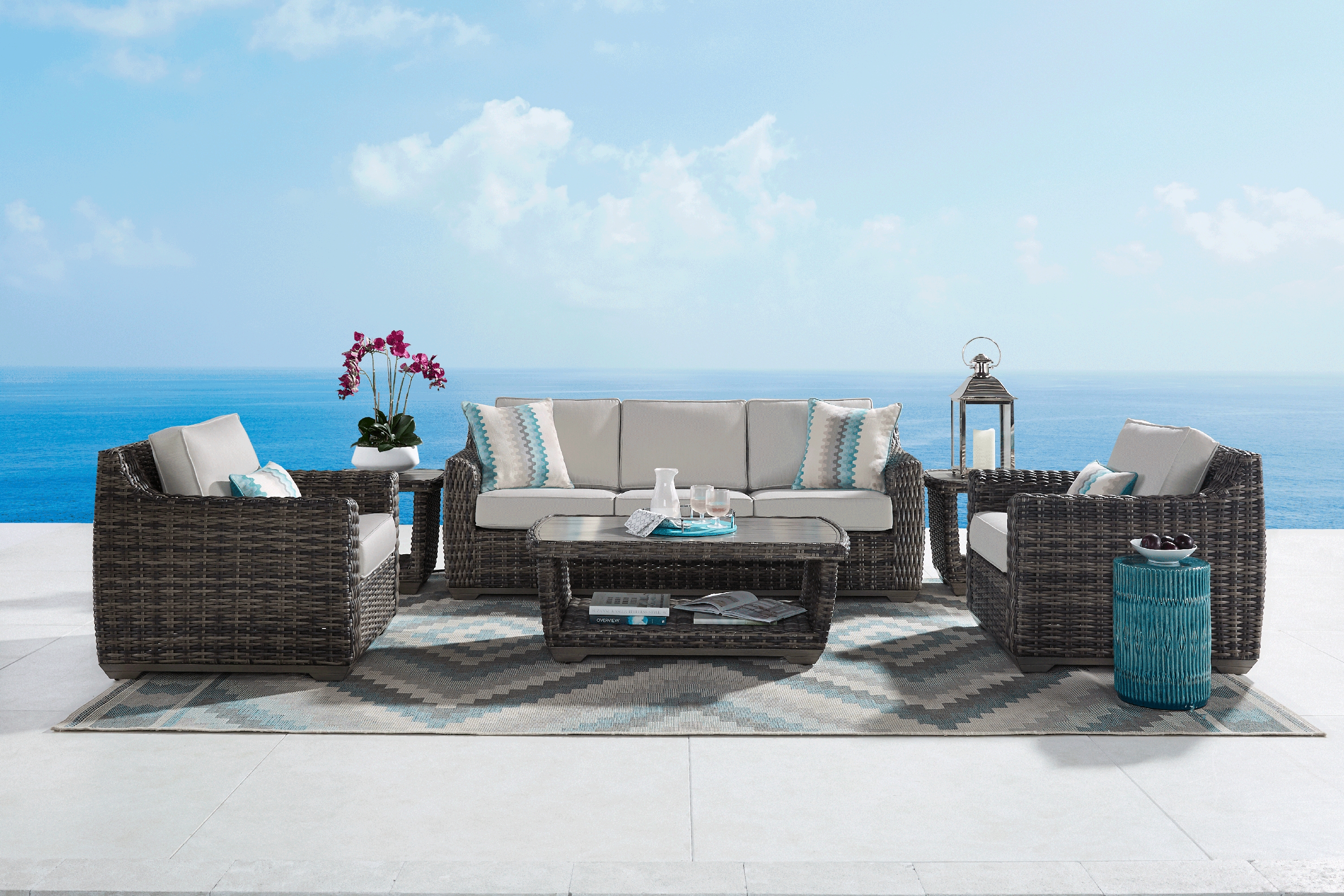 Montecello Gray 4 Pc Outdoor Seating Set with Silver Cushions - Thumbnail - Image 1