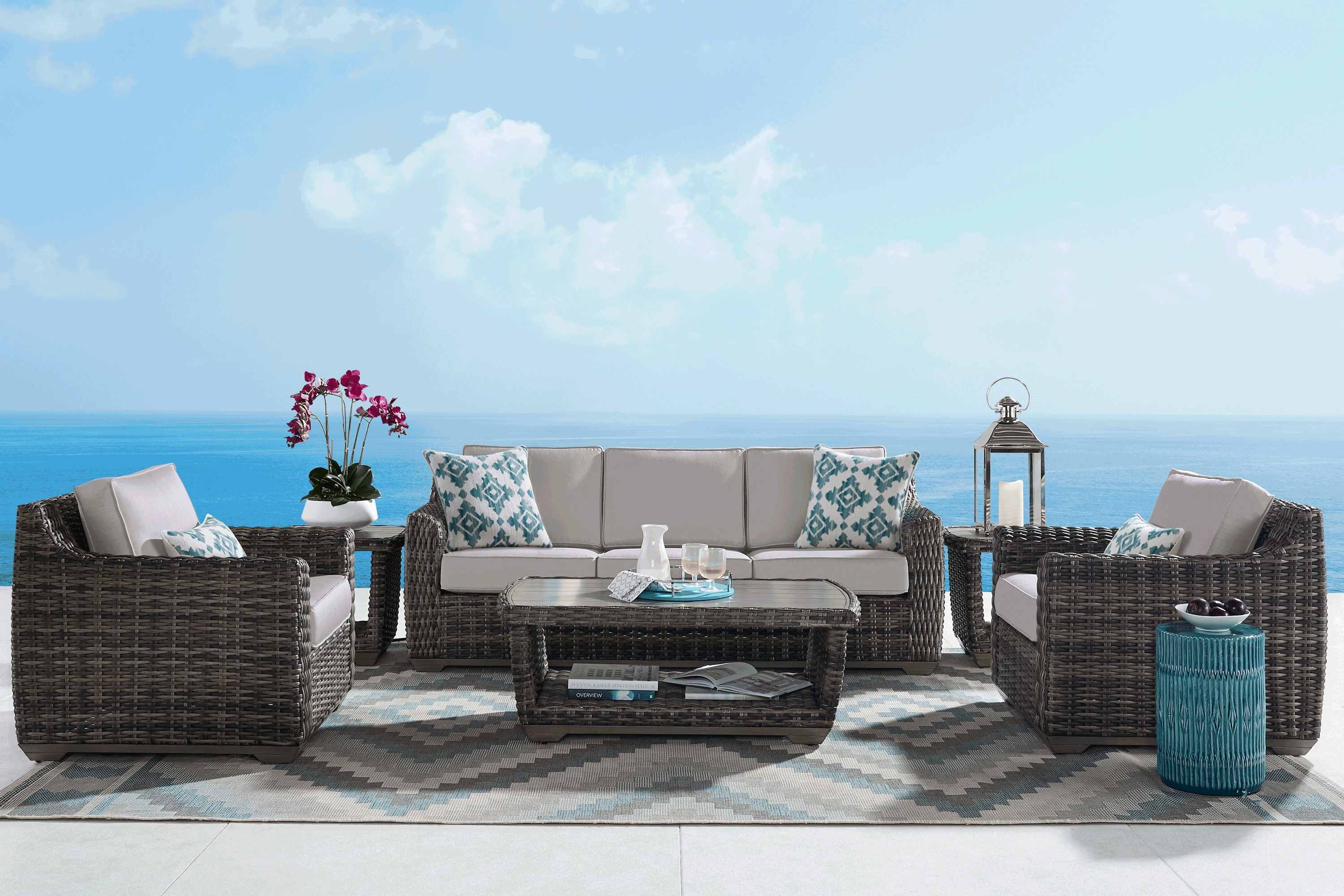 Montecello Gray 4 Pc Outdoor Seating Set with Silver Cushions - Thumbnail - Image 1