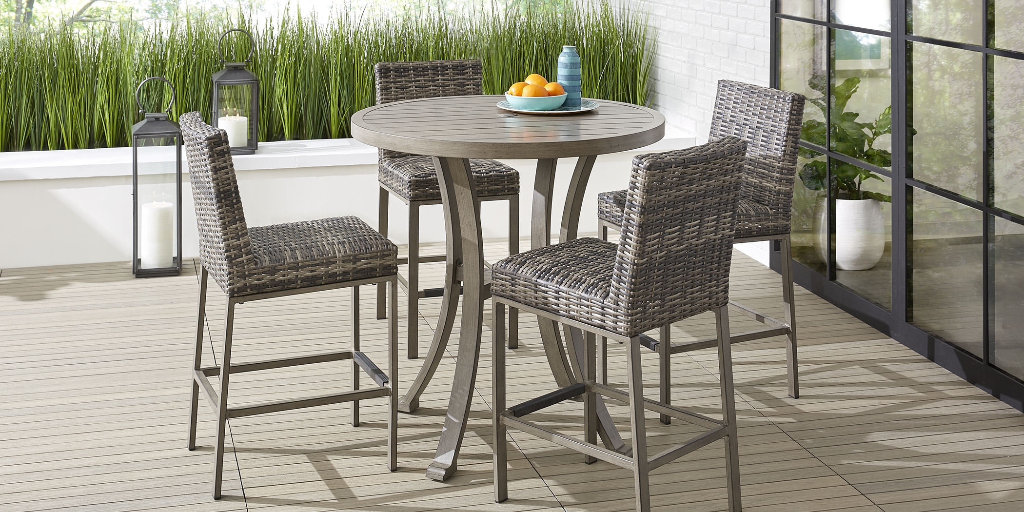 Montecello Gray 5 Pc 42 in. Round Bar Height Outdoor Dining Set - Thumbnail - Image 1