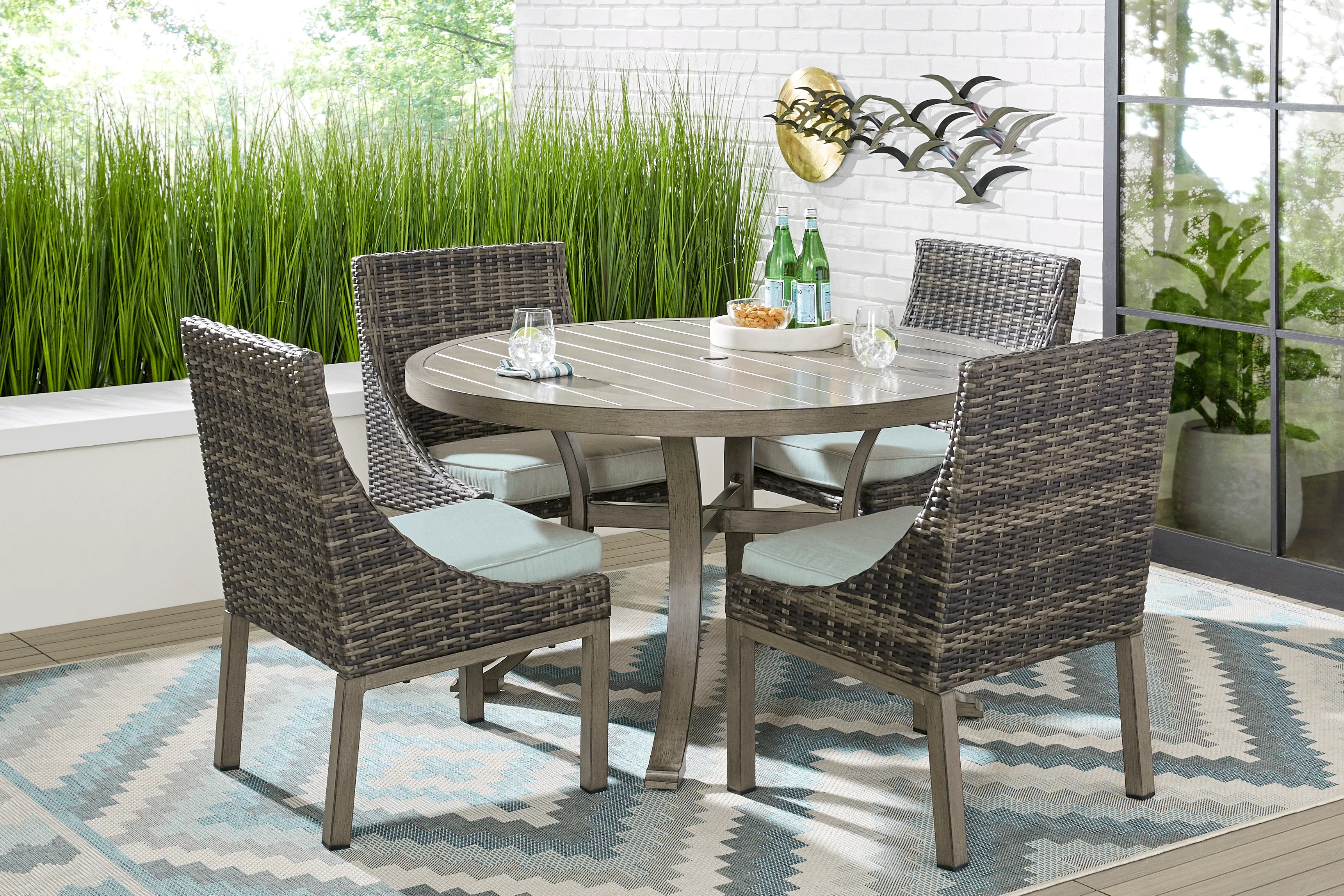 Montecello Gray 5 Pc 52 in. Round Outdoor Dining Set with Mist Cushions - Thumbnail - Image 1