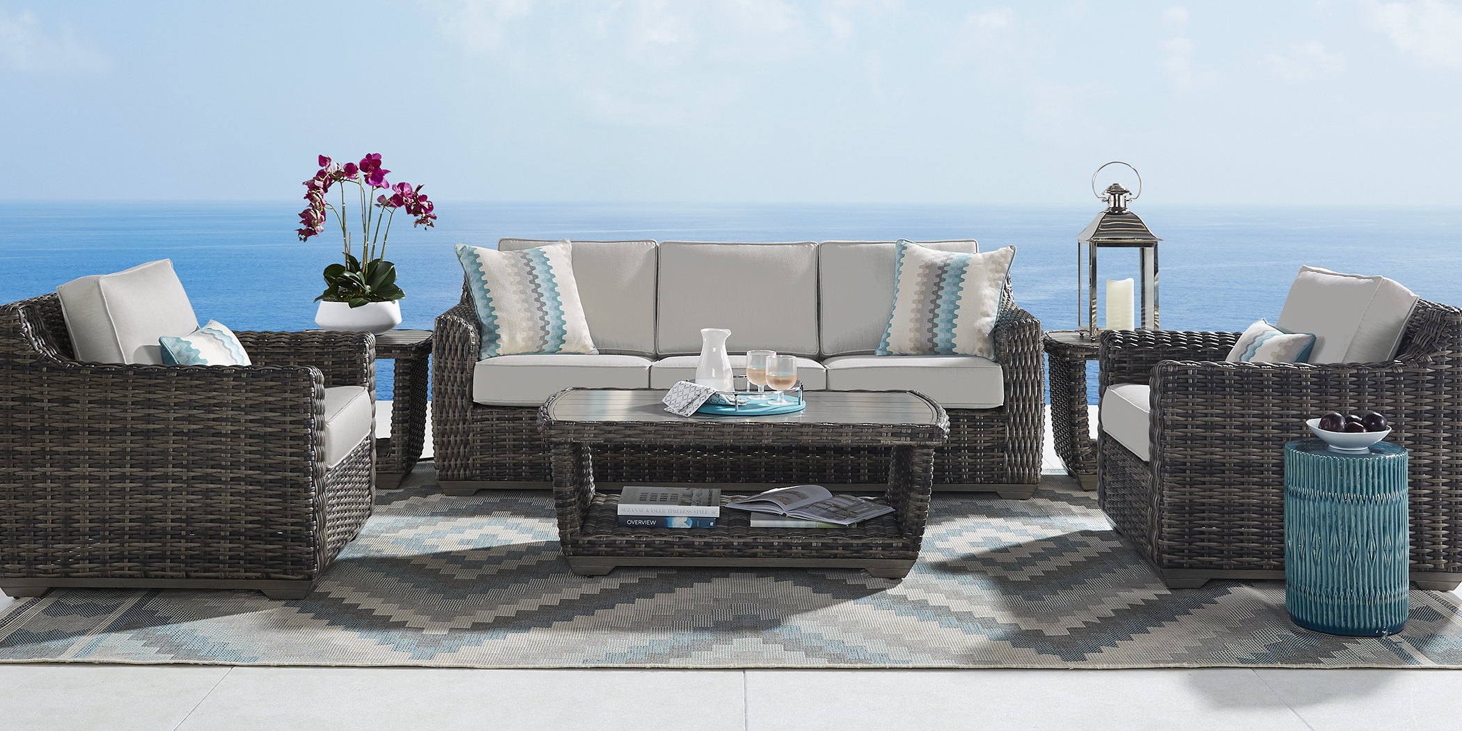 Cindy Crawford Home Montecello Gray 6 Pc Outdoor Seating Set with Silver Cushions - Thumbnail - Image 1