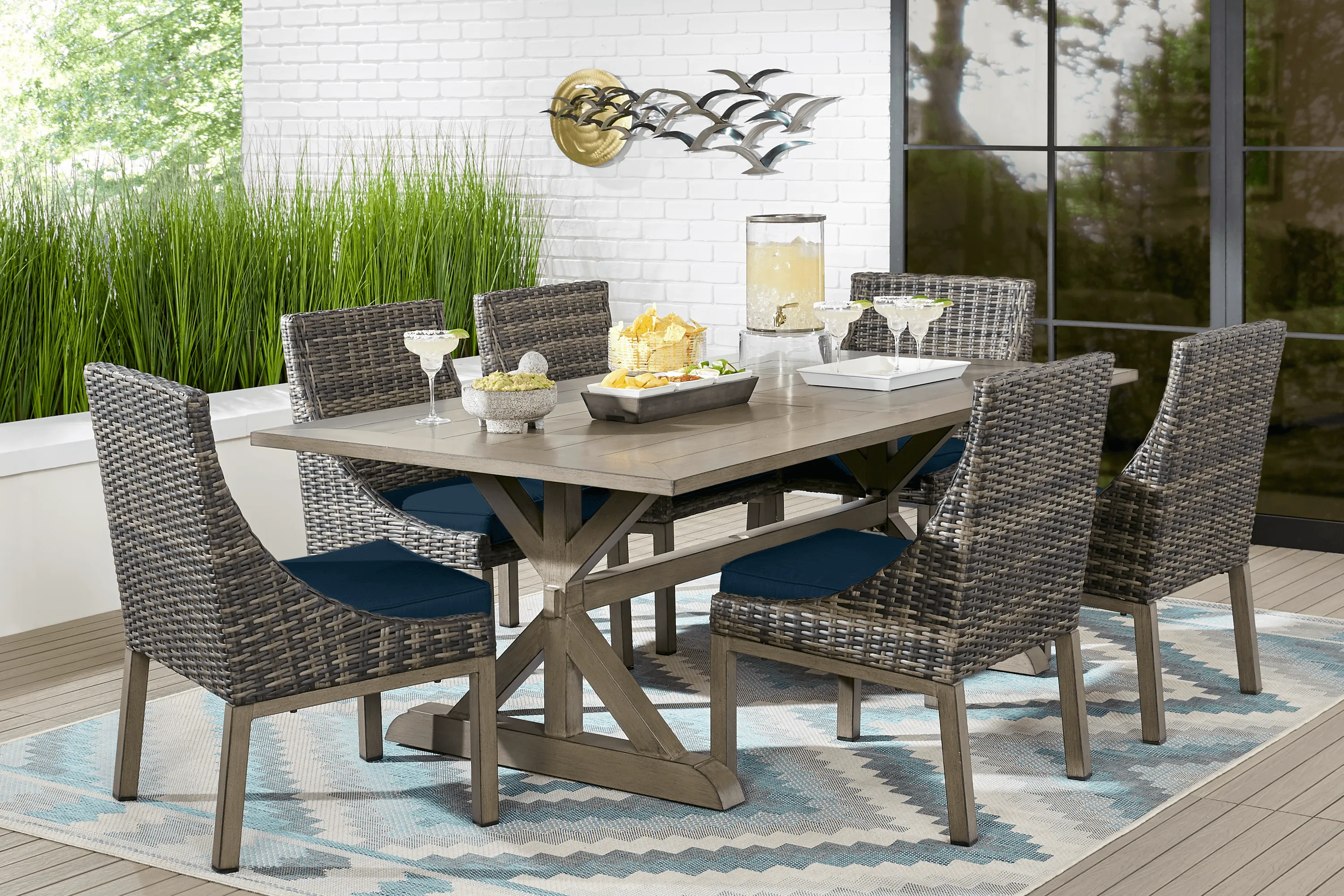Cindy Crawford Montecello 7 Pc Wicker Ink Blue Outdoor Dining Set