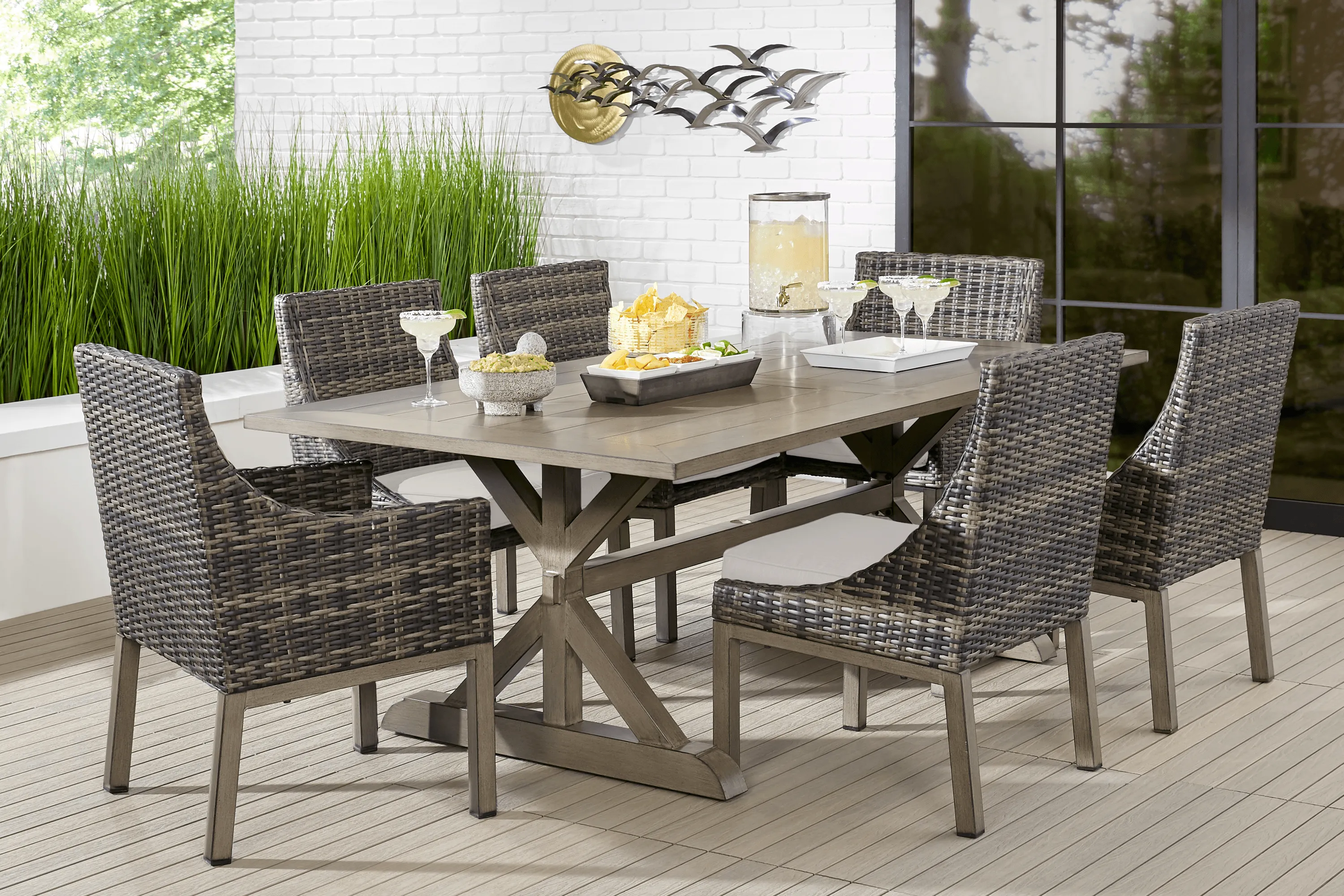 Cindy Crawford Home Montecello Gray 7 Pc Rectangle Outdoor Dining Set with Rollo Linen Cushions - Thumbnail - Image 1