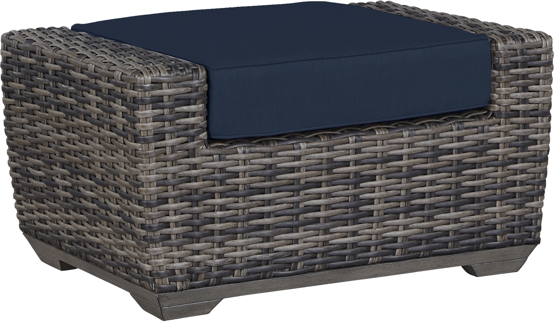Cindy Crawford Home Montecello Gray Outdoor Ottoman with Ink Cushion - Thumbnail - Image 1