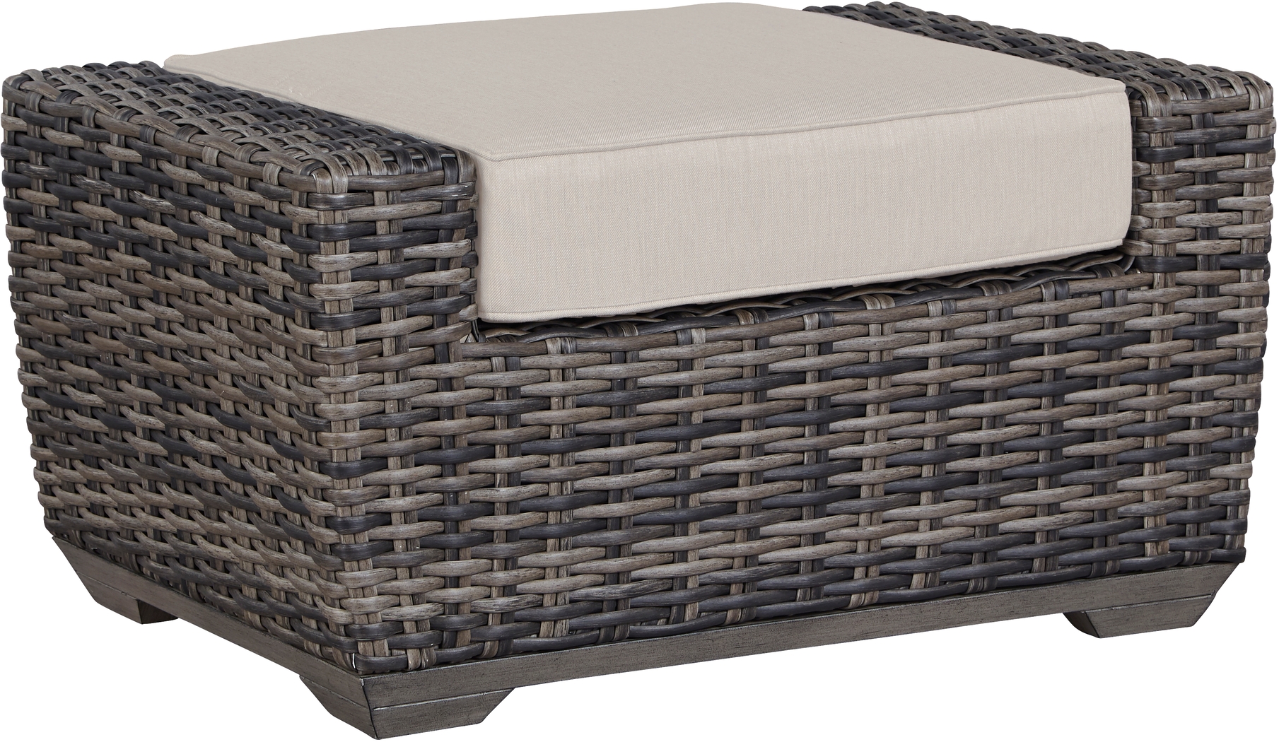 Cindy Crawford Home Montecello Gray Outdoor Ottoman with Rollo Linen Cushion - Thumbnail - Image 1