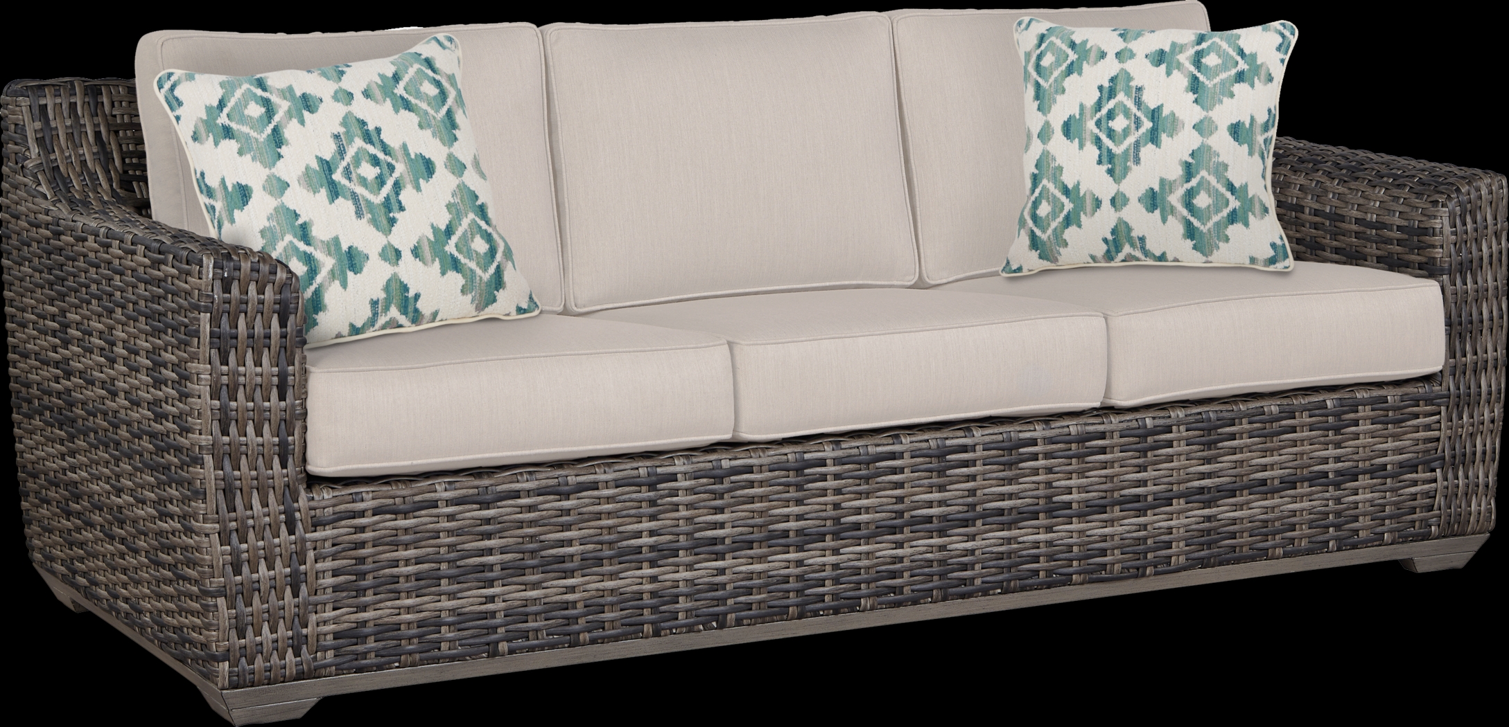 Cindy Crawford Home Montecello Gray Outdoor Sofa with Rollo Linen Cushions - Thumbnail - Image 1