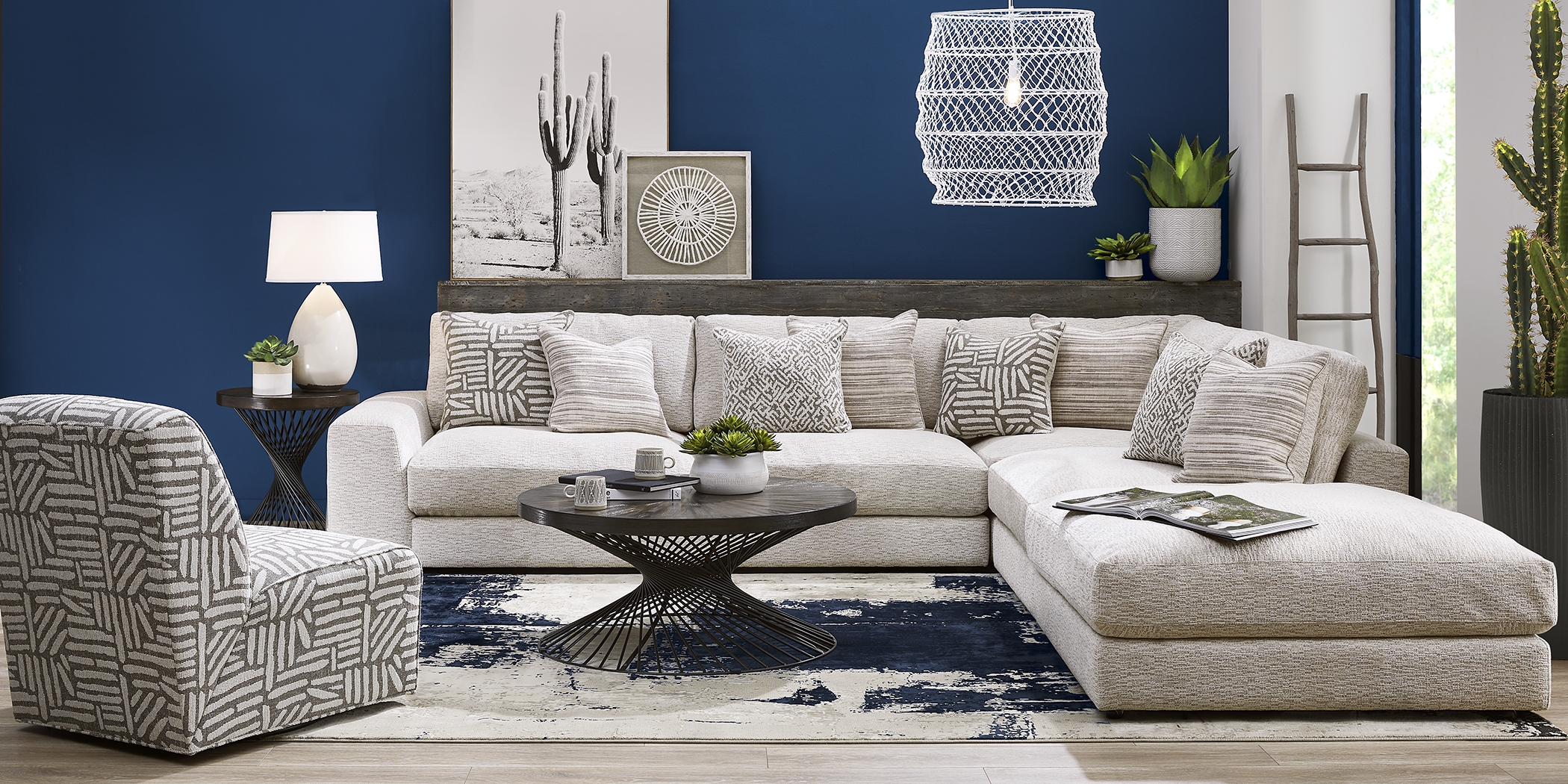 Cindy Crawford Home Monterey Park Off-White 7 Pc Sectional Living Room - Thumbnail - Image 1