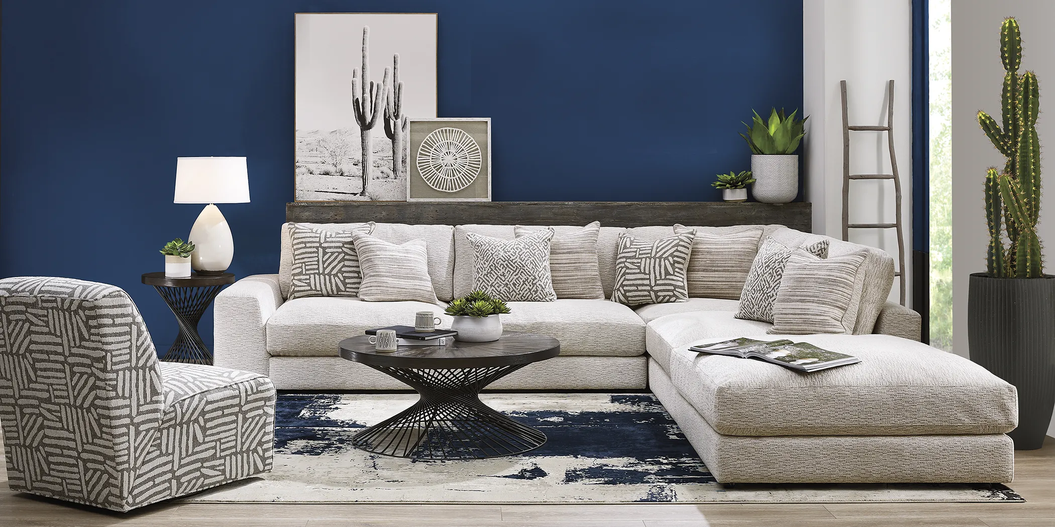 Cindy Crawford Home Monterey Park Off-White 6 Pc Sectional Living Room - Thumbnail - Image 1