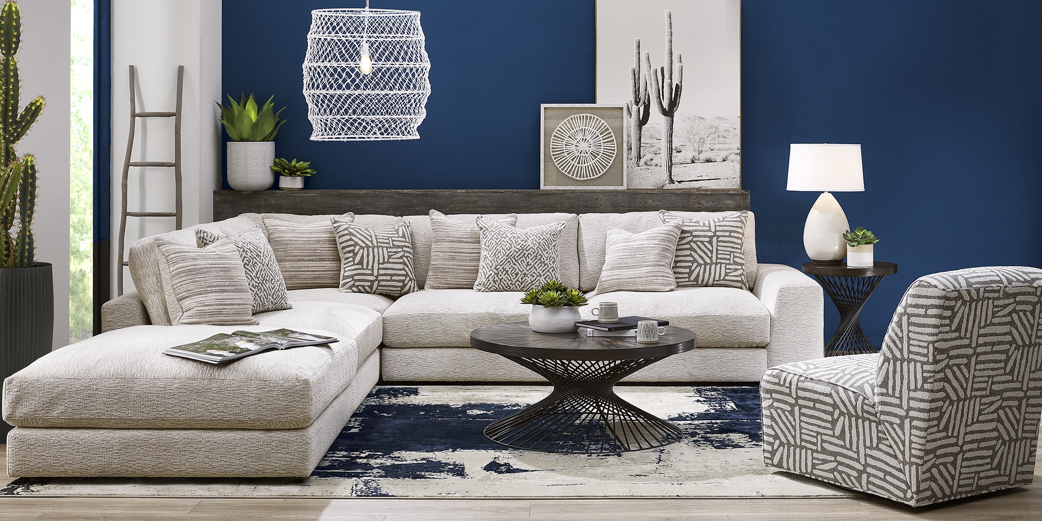 Cindy Crawford Home Monterey Park Off-White 7 Pc Sectional Living Room - Thumbnail - Image 1