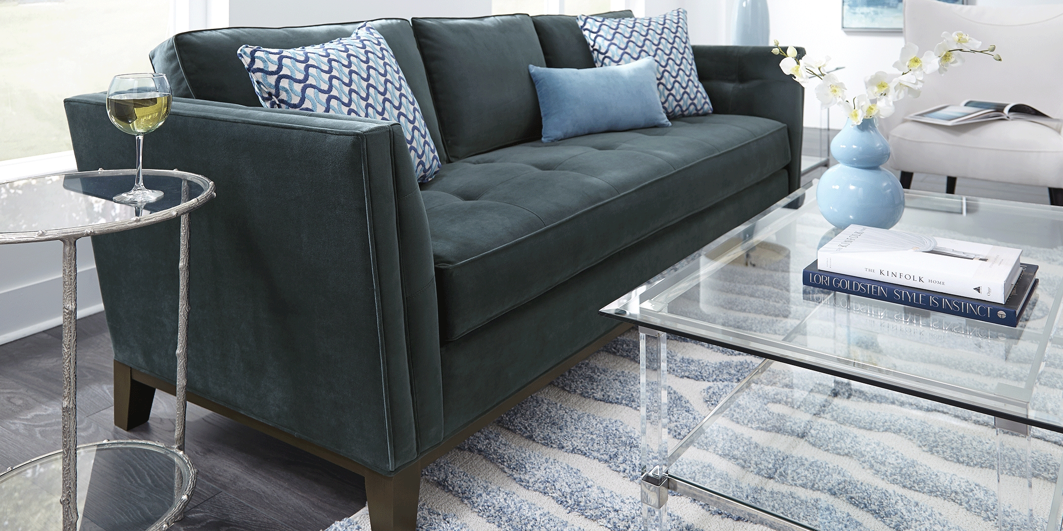 Cindy Crawford Home Park Boulevard Evergreen Plush Loveseat - Thumbnail - Image 3