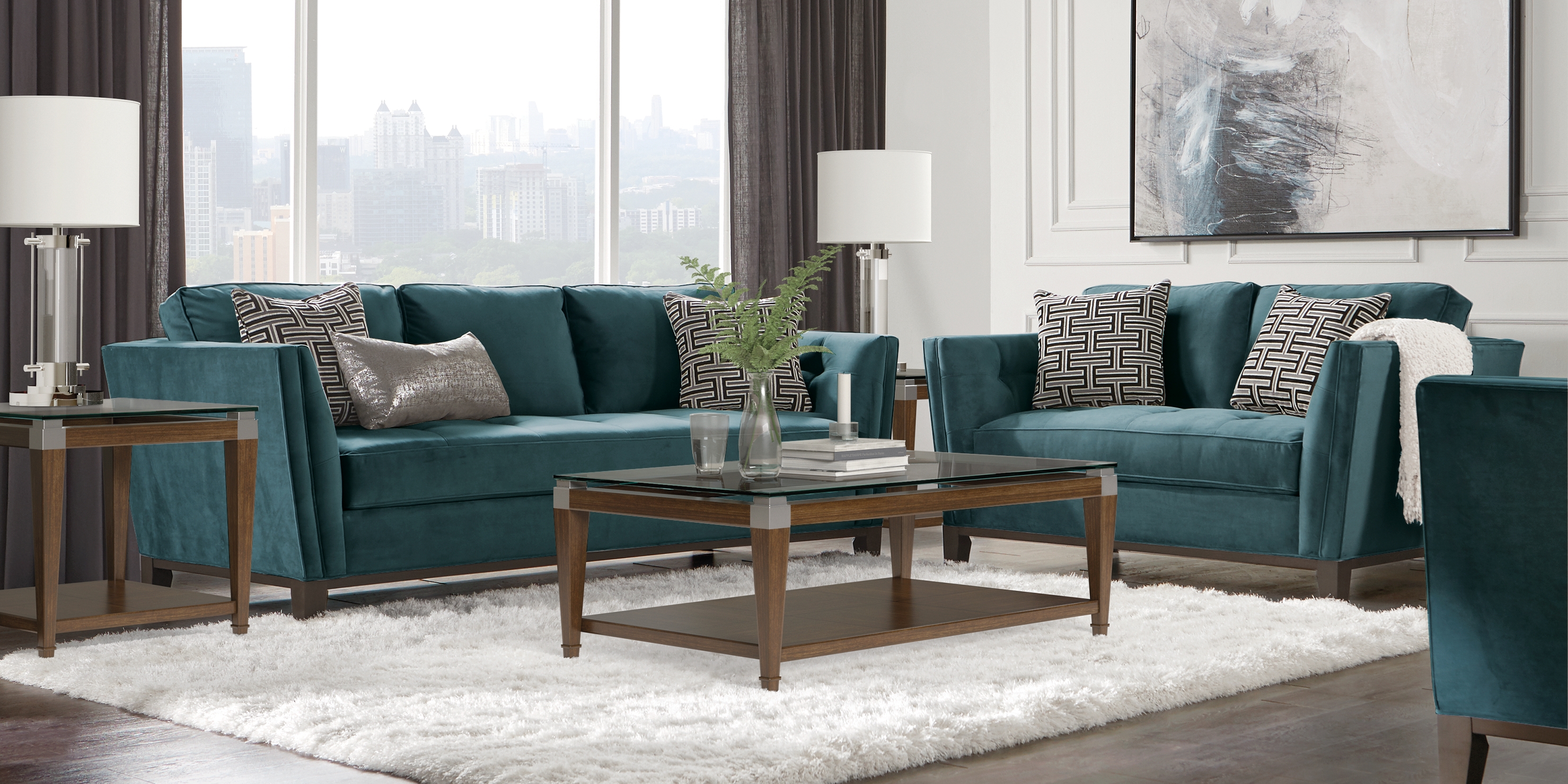 Cindy Crawford Home Park Boulevard Evergreen Plush Loveseat - Thumbnail - Image 2