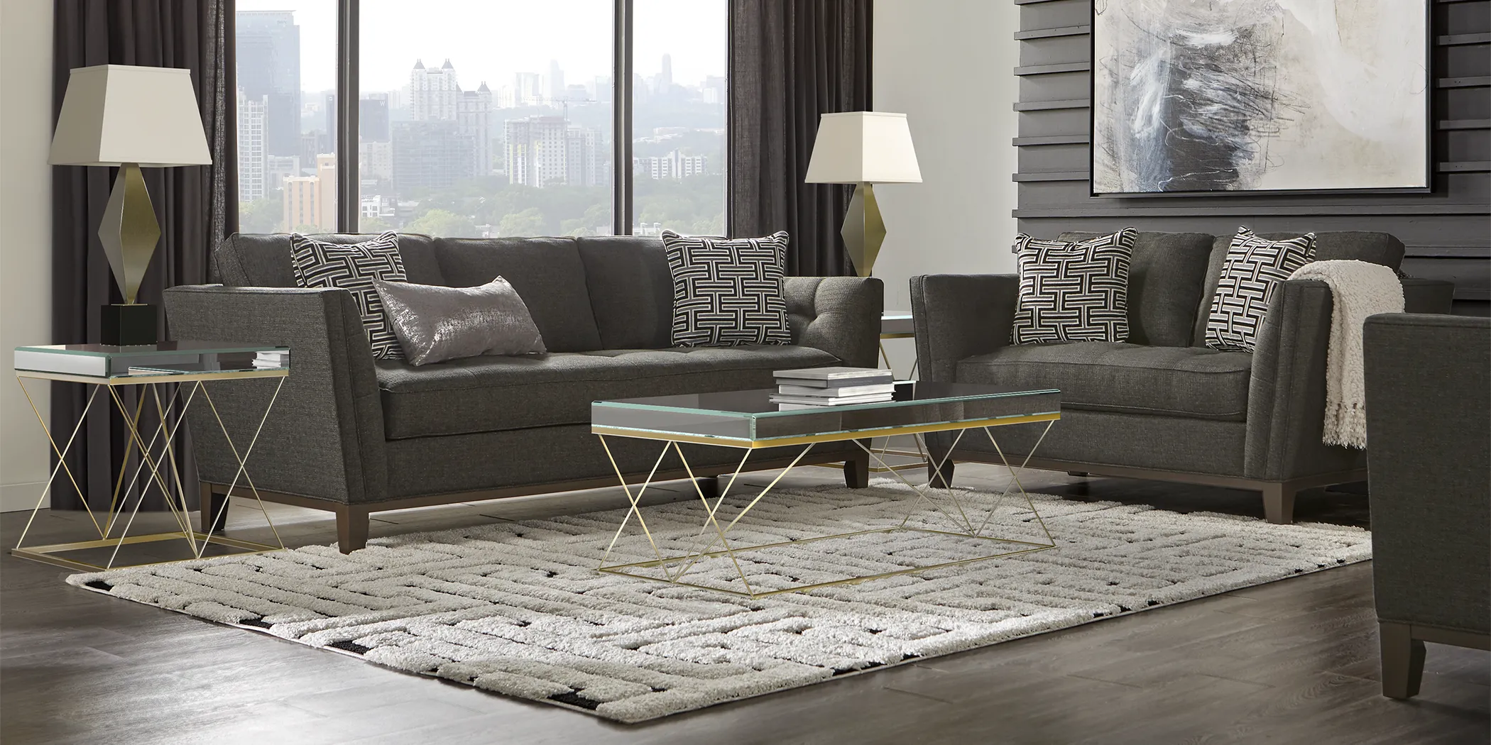 Cindy Crawford Home Park Boulevard Graphite 7 Pc Living Room - Thumbnail - Image 1