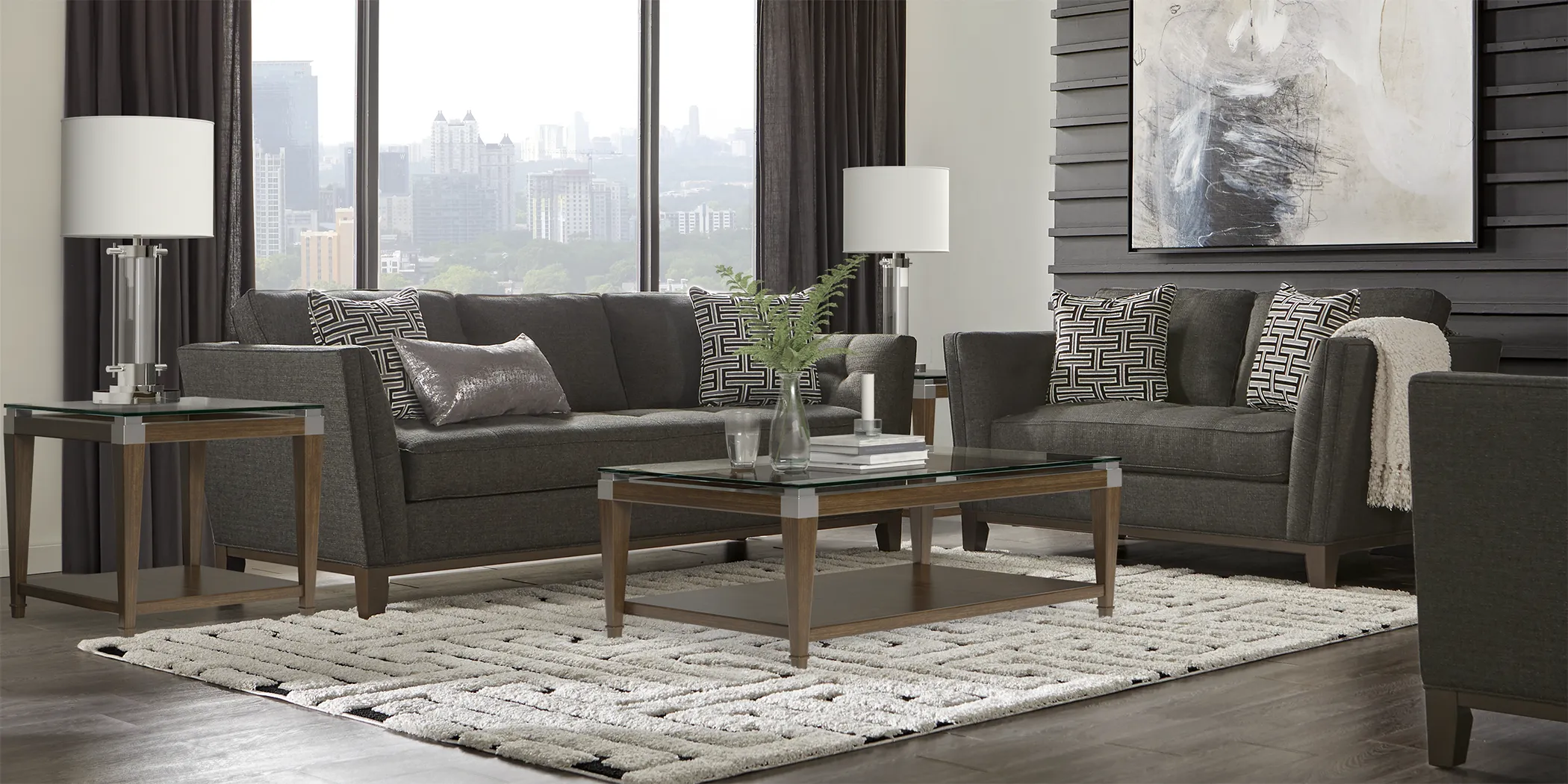 Cindy Crawford Home Park Boulevard Graphite Textured 7 Pc Living Room - Thumbnail - Image 1