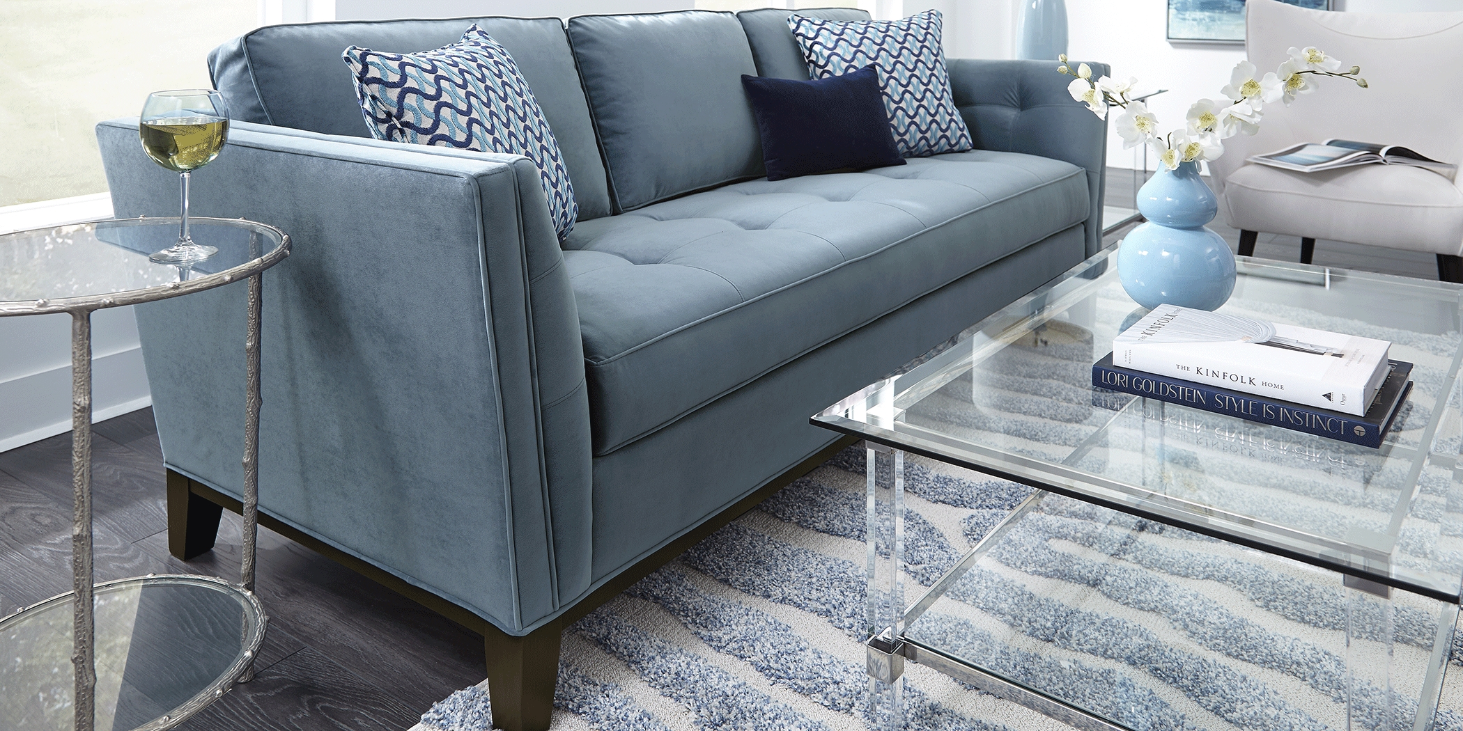 Cindy Crawford Home Park Boulevard Ocean Plush Loveseat - Thumbnail - Image 3