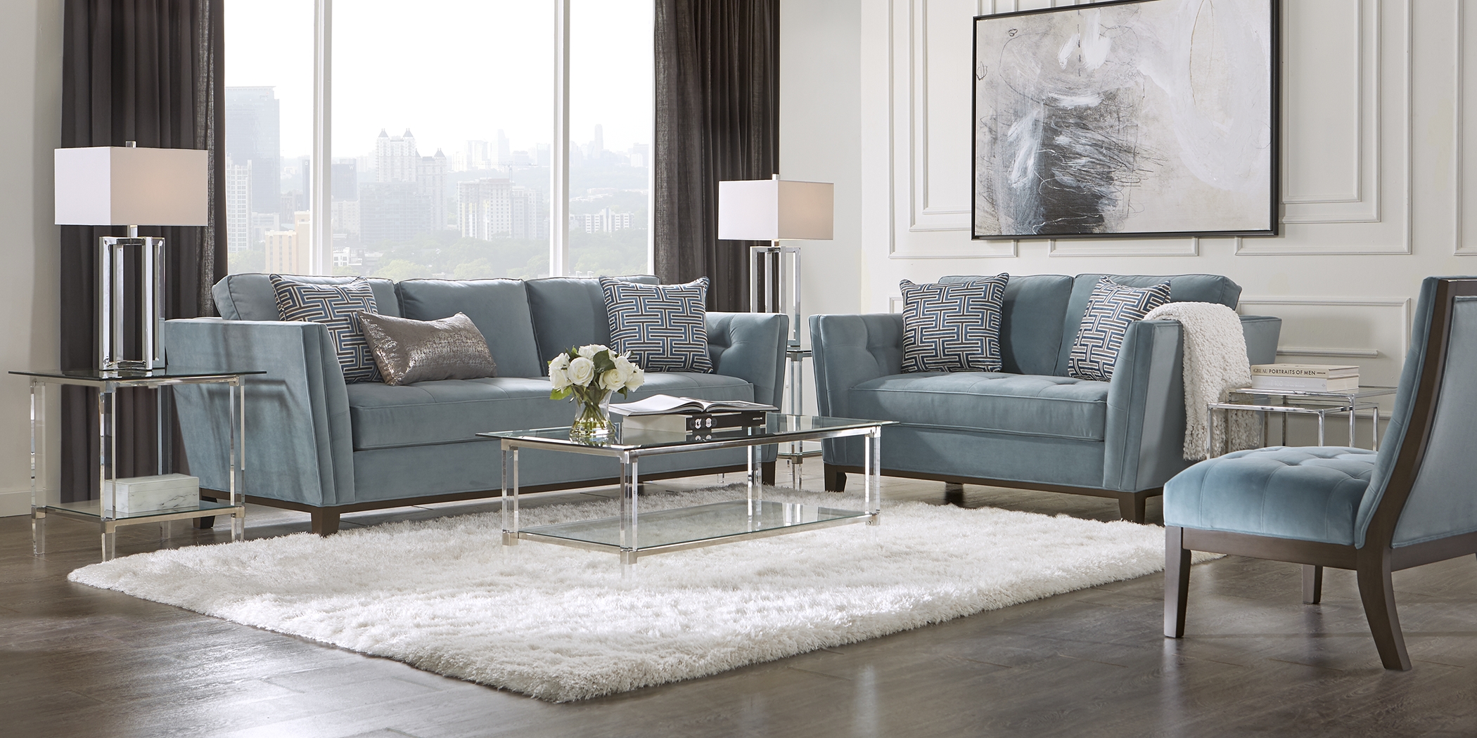 Cindy Crawford Home Park Boulevard Ocean Plush 7 Pc Living Room - Thumbnail - Image 1